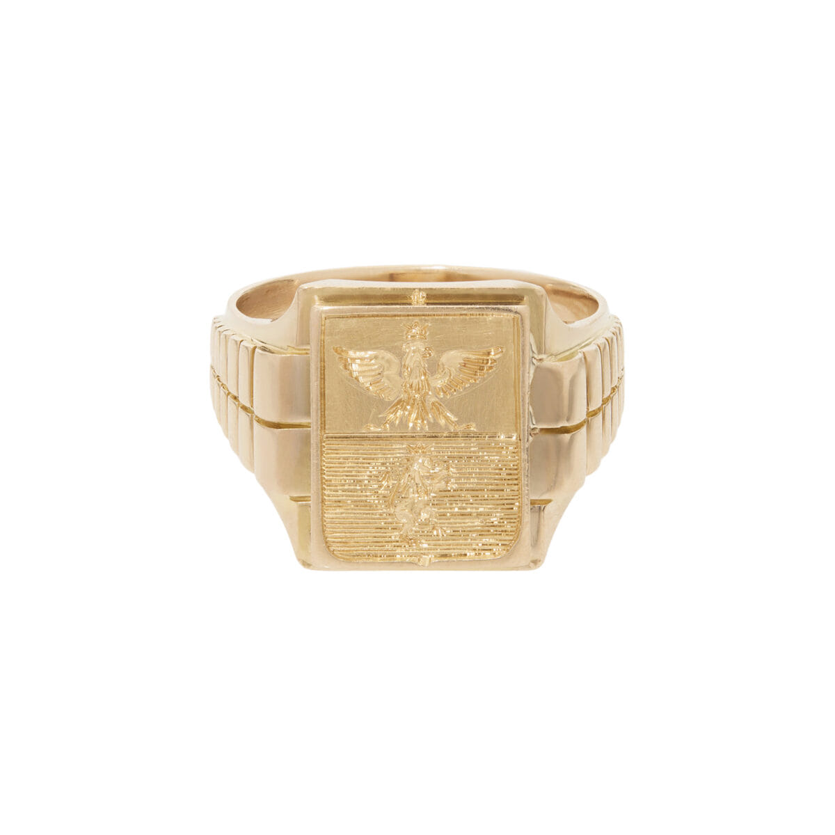 Anello sigillo in oro rosso con stemma aquila e leone-1