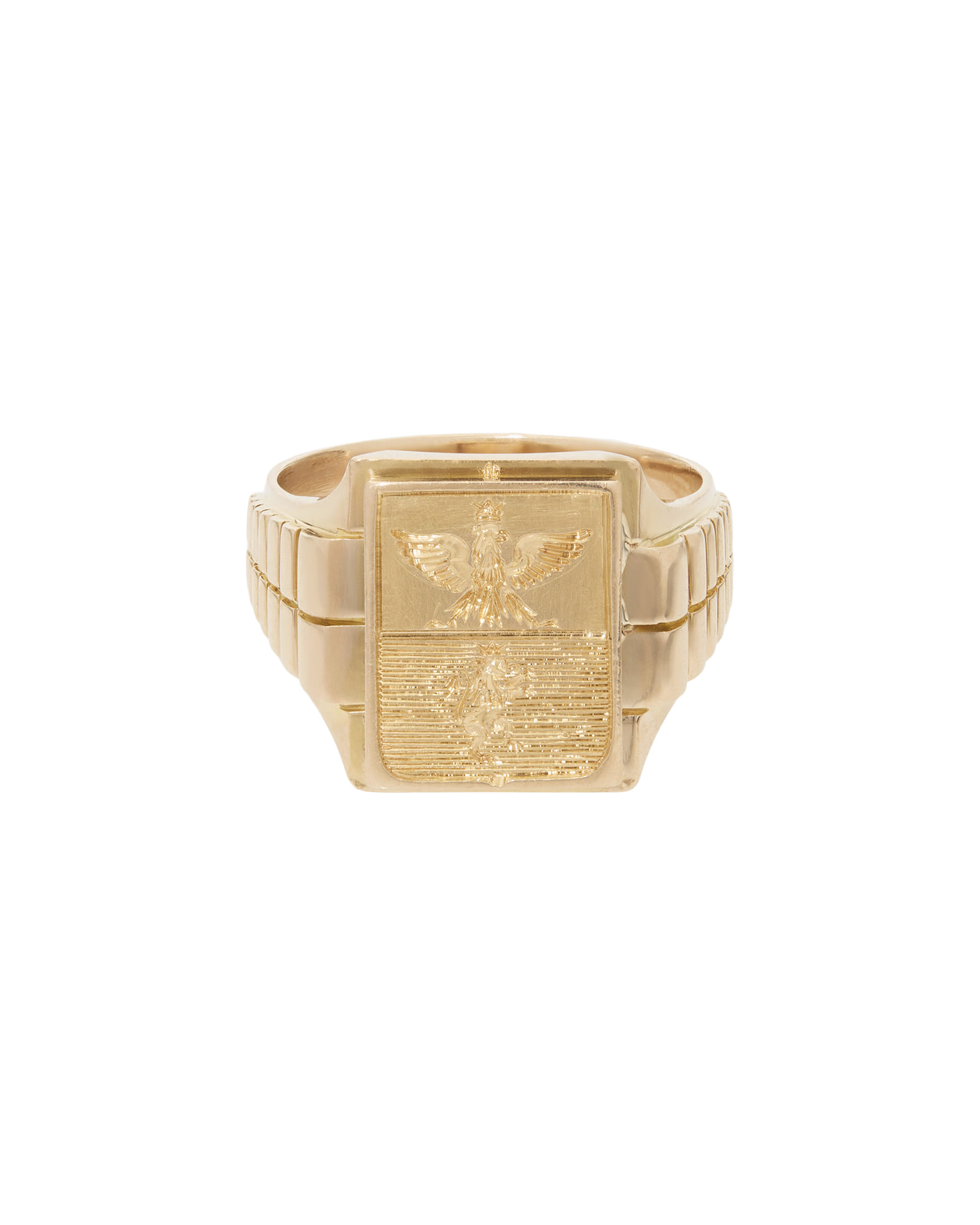Anello sigillo in oro rosso con stemma aquila e leone-1