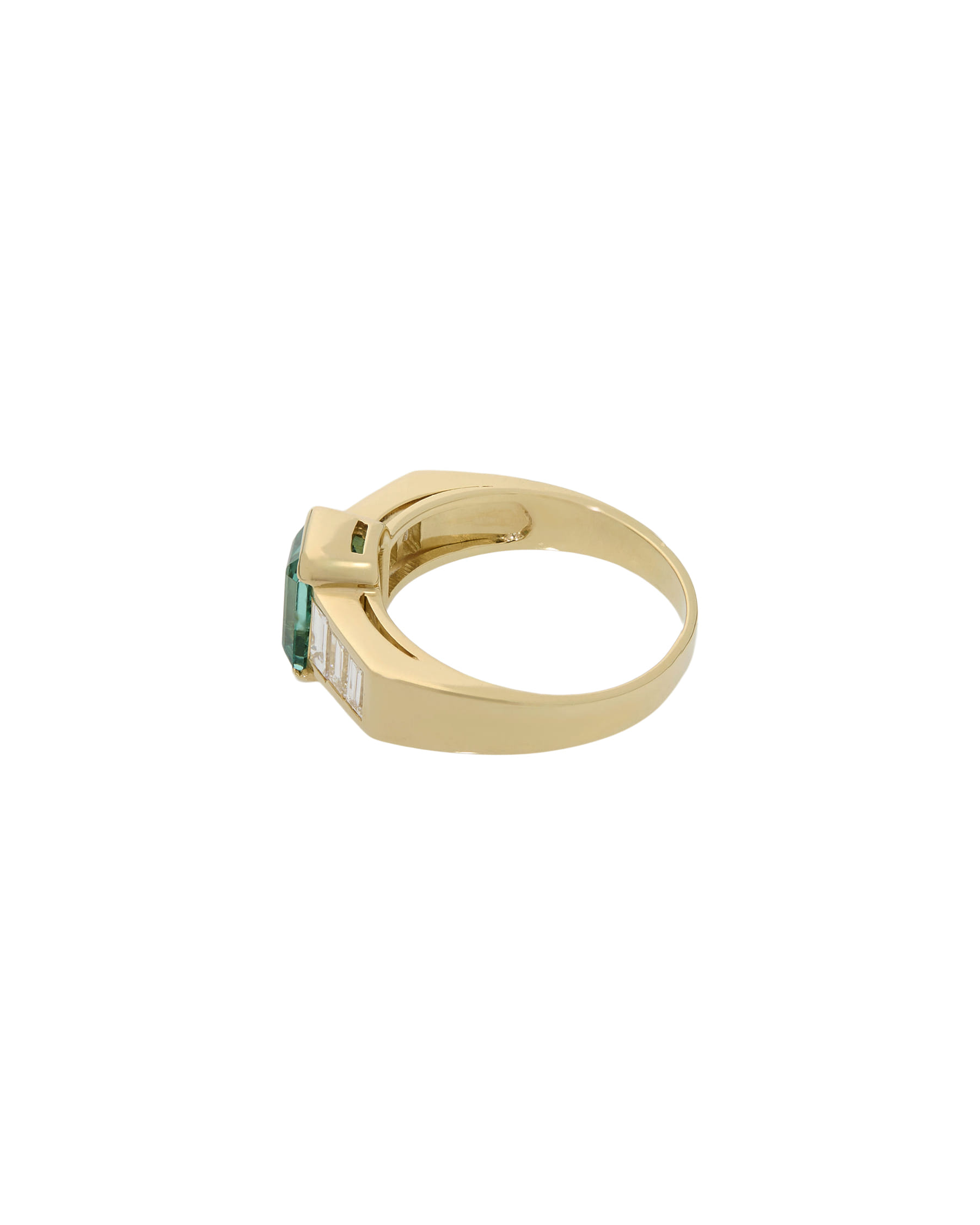 Anello in oro giallo con smeraldo e diamanti baguette-2