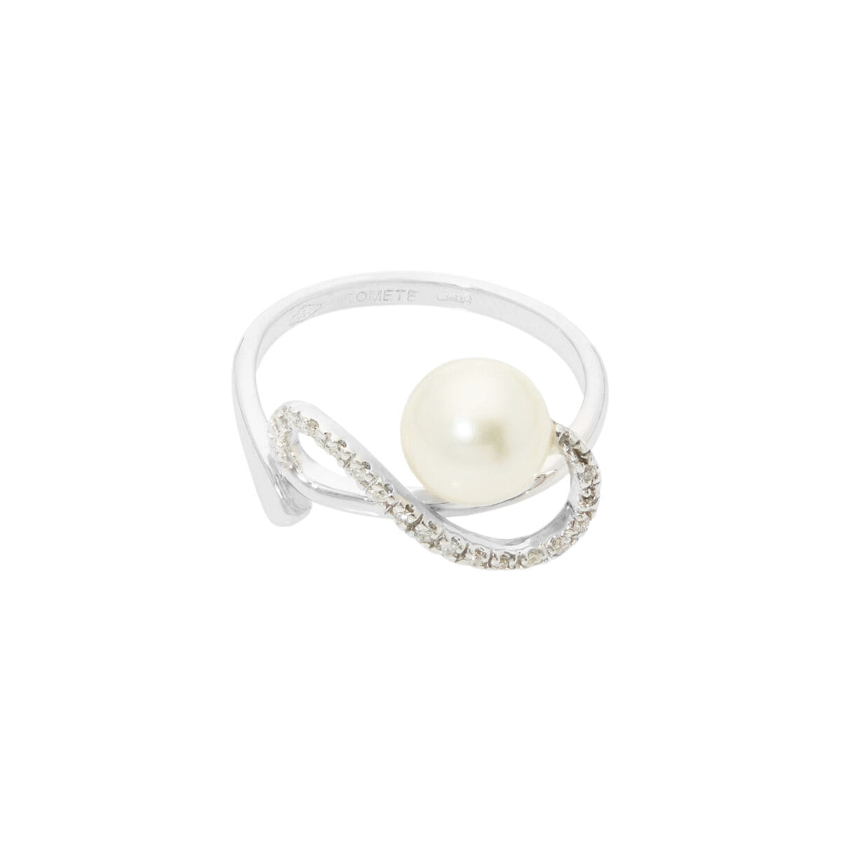 Anello comete oro bianco con diamanti e perla-1