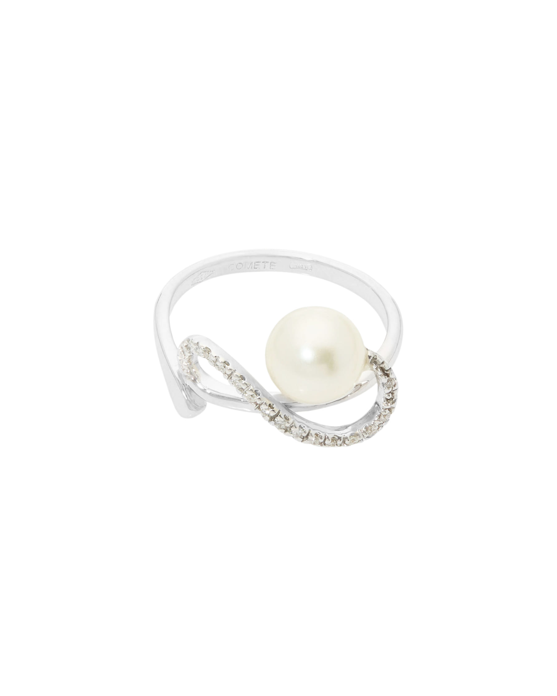 Anello comete oro bianco con diamanti e perla-1