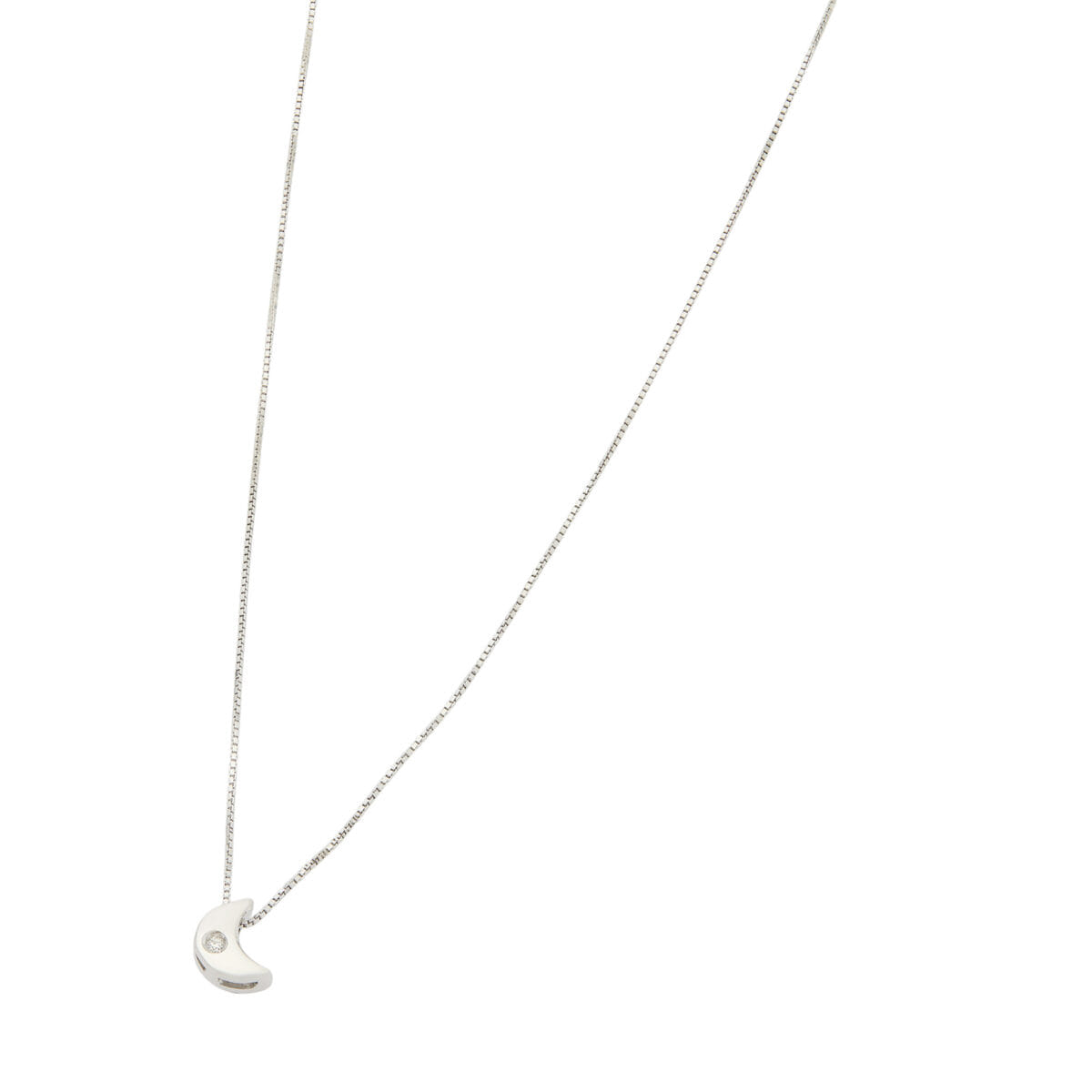 Catenina in oro bianco e ciondolo mezzaluna con diamante-1