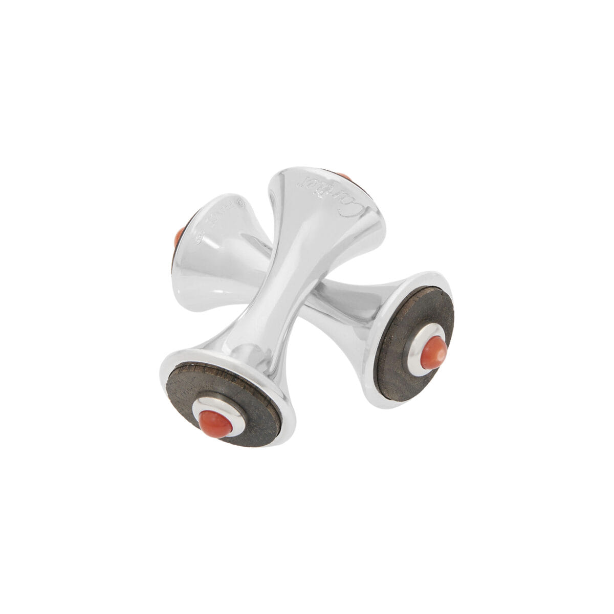 Gemelli cartier diabolo in argento, legno d'ebano e corallo-1