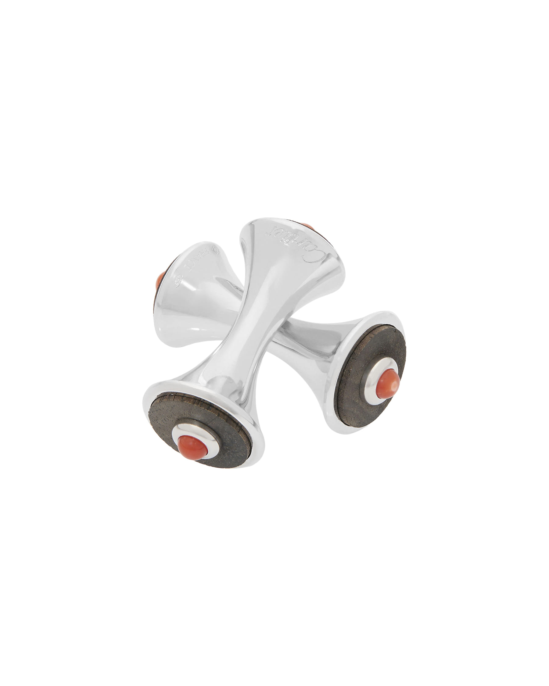 Gemelli cartier diabolo in argento, legno d'ebano e corallo-1