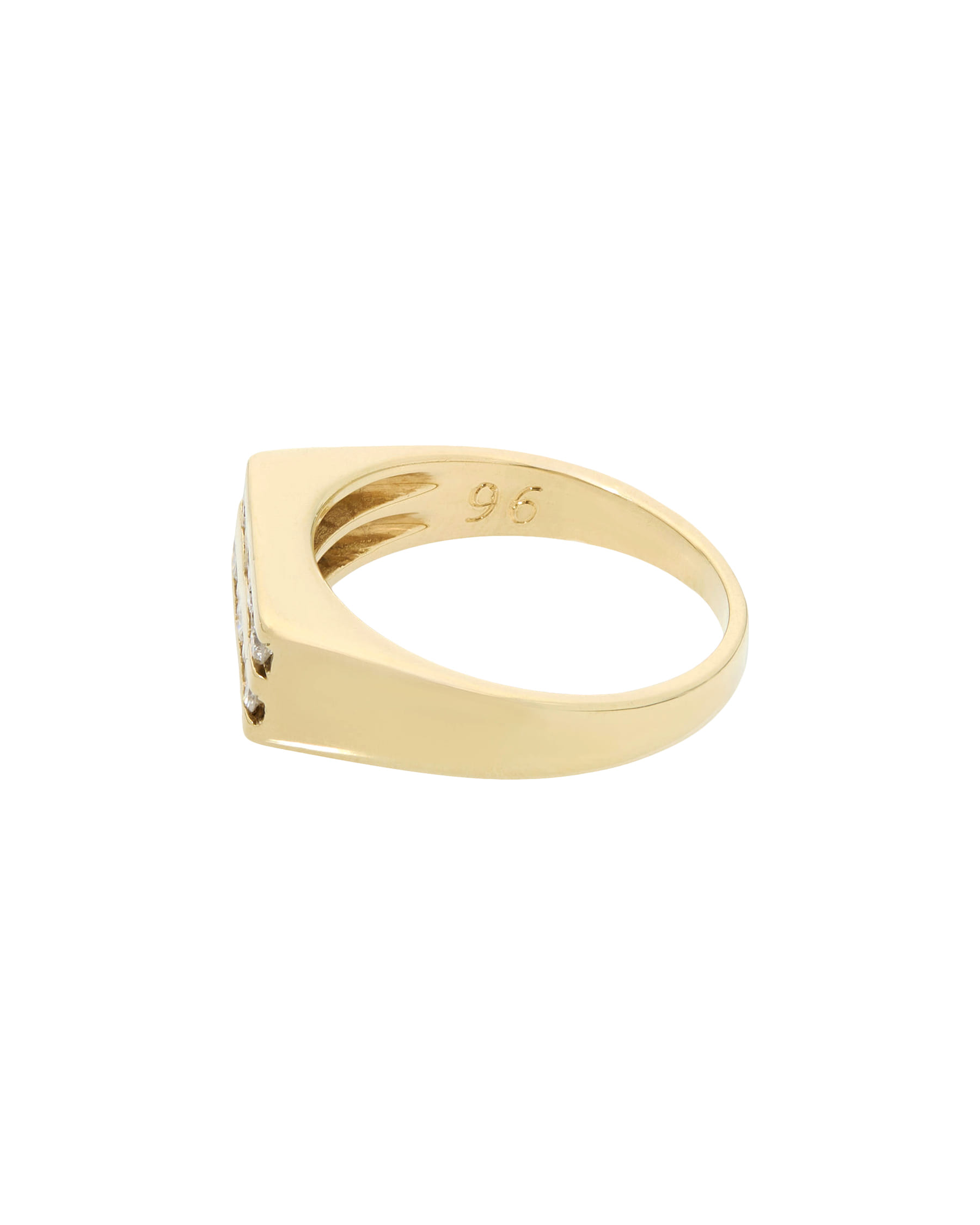 Anello sigillo rettangolare in oro giallo con due file di diamanti-2