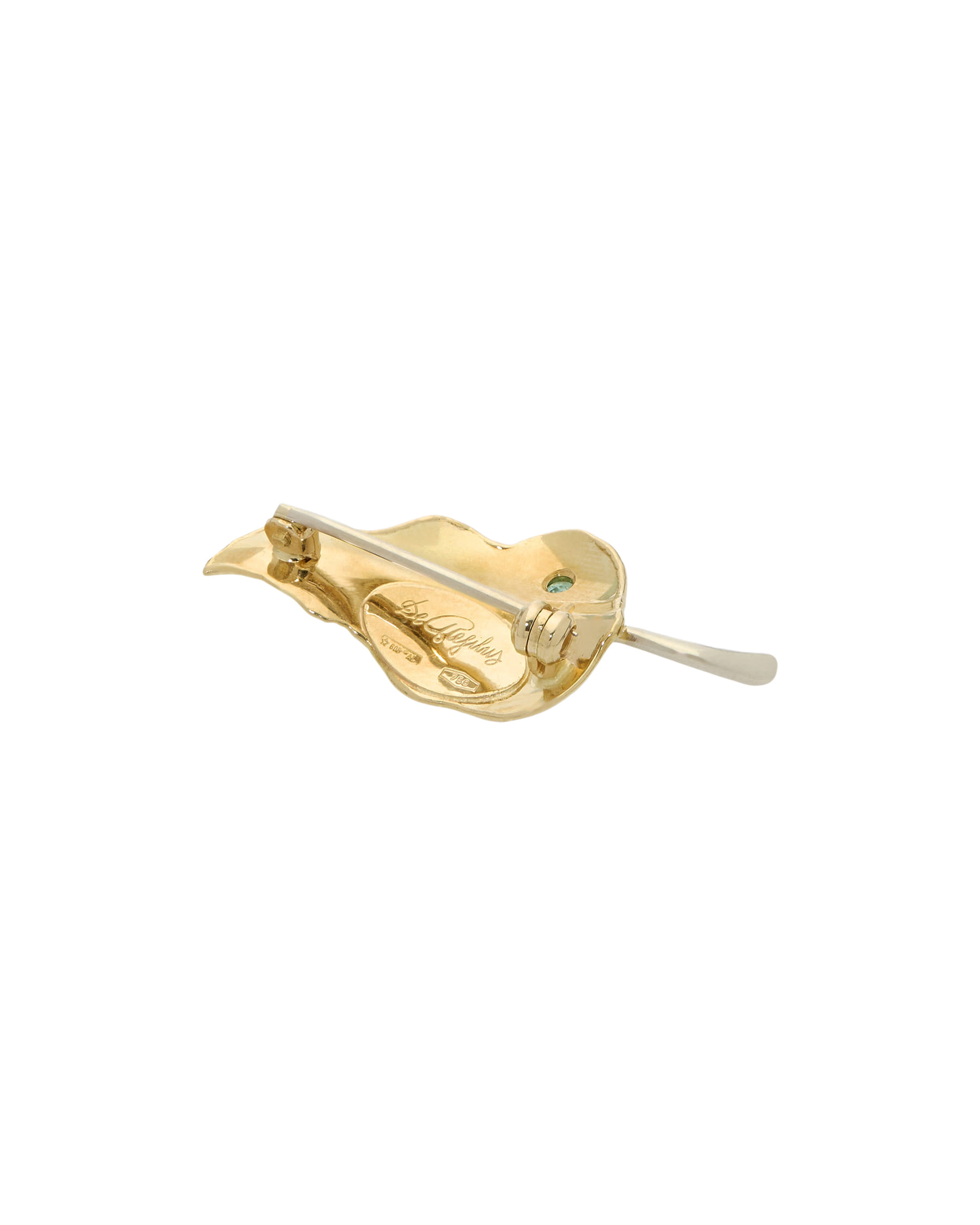 Spilla de regibus foglia in oro giallo e bianco con smeraldo-2