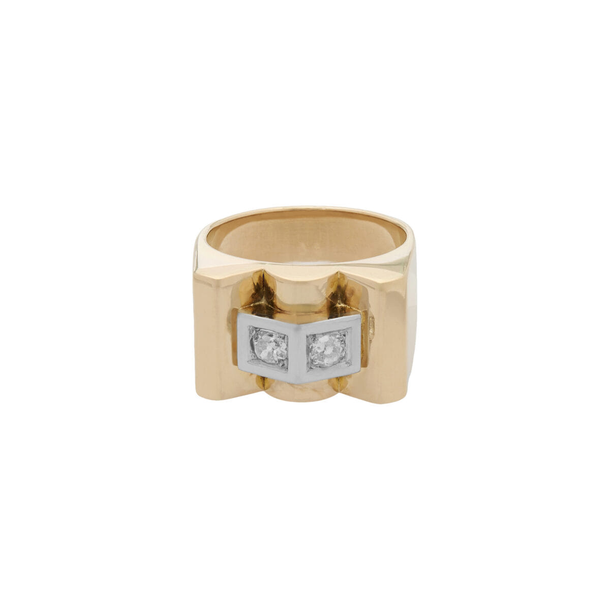 Anello art deco in oro rosso e bianco con diamanti-1