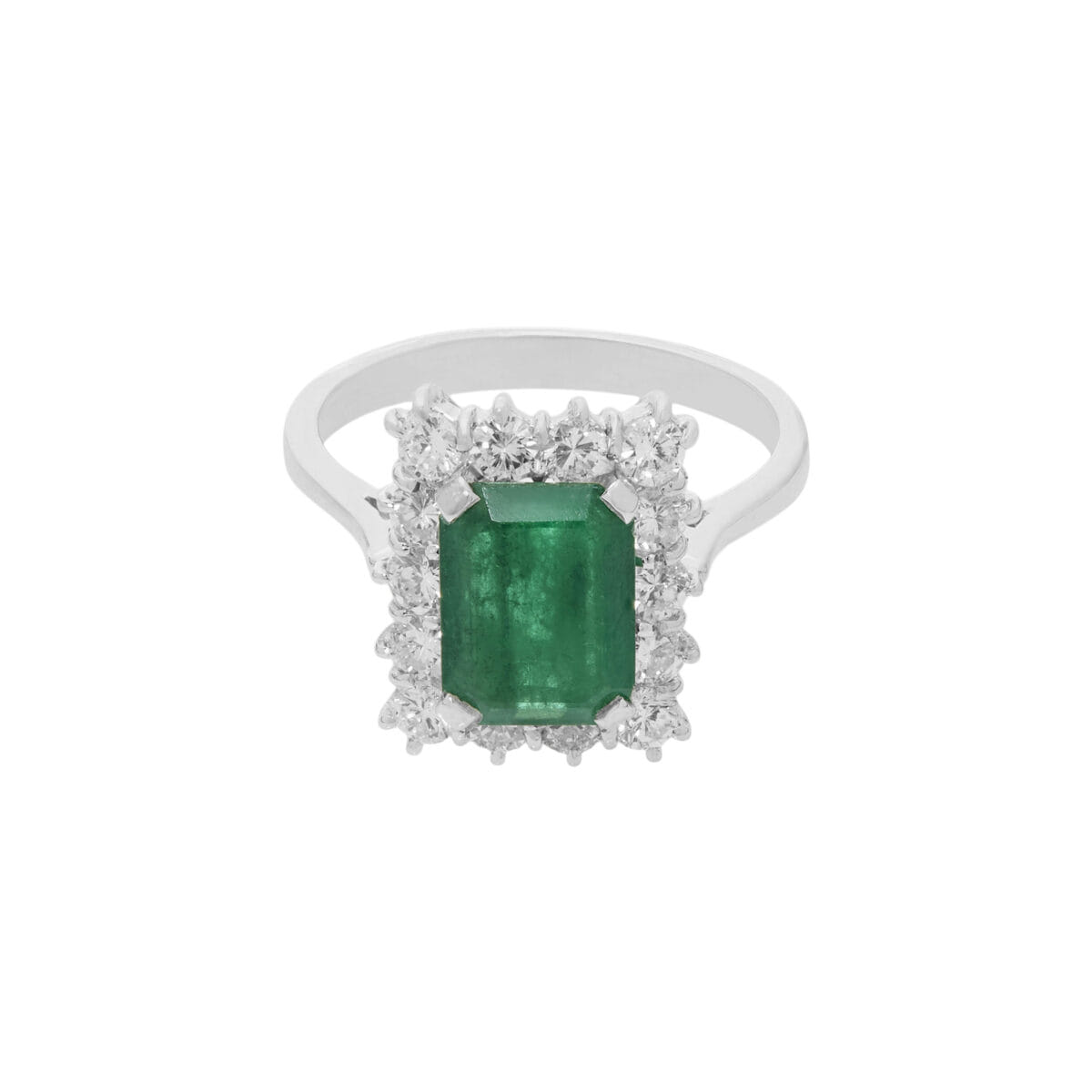 Anello in oro bianco con smeraldo taglio smeraldo e diamanti-1