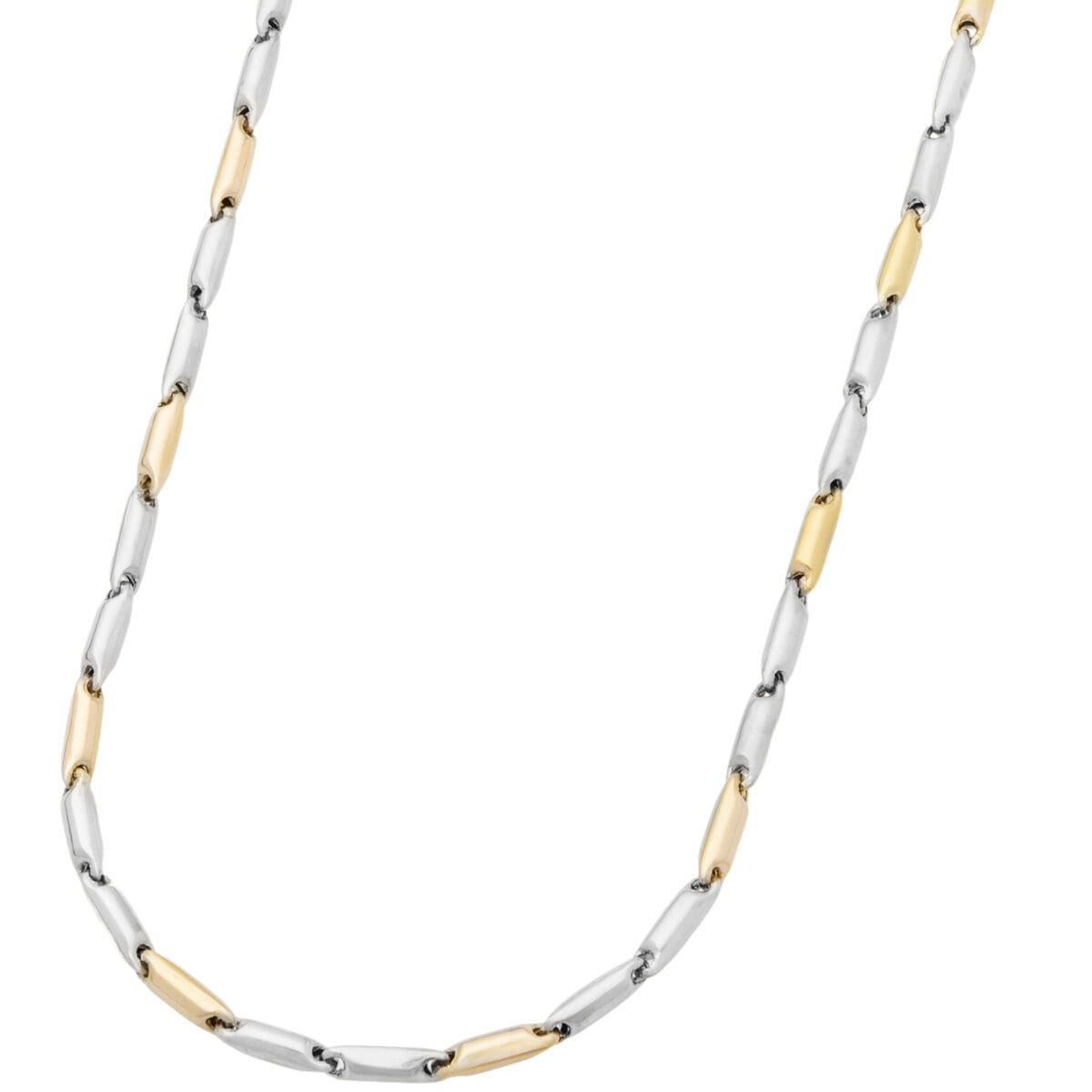 Collana maglia chicchi di riso in oro bianco e giallo-1