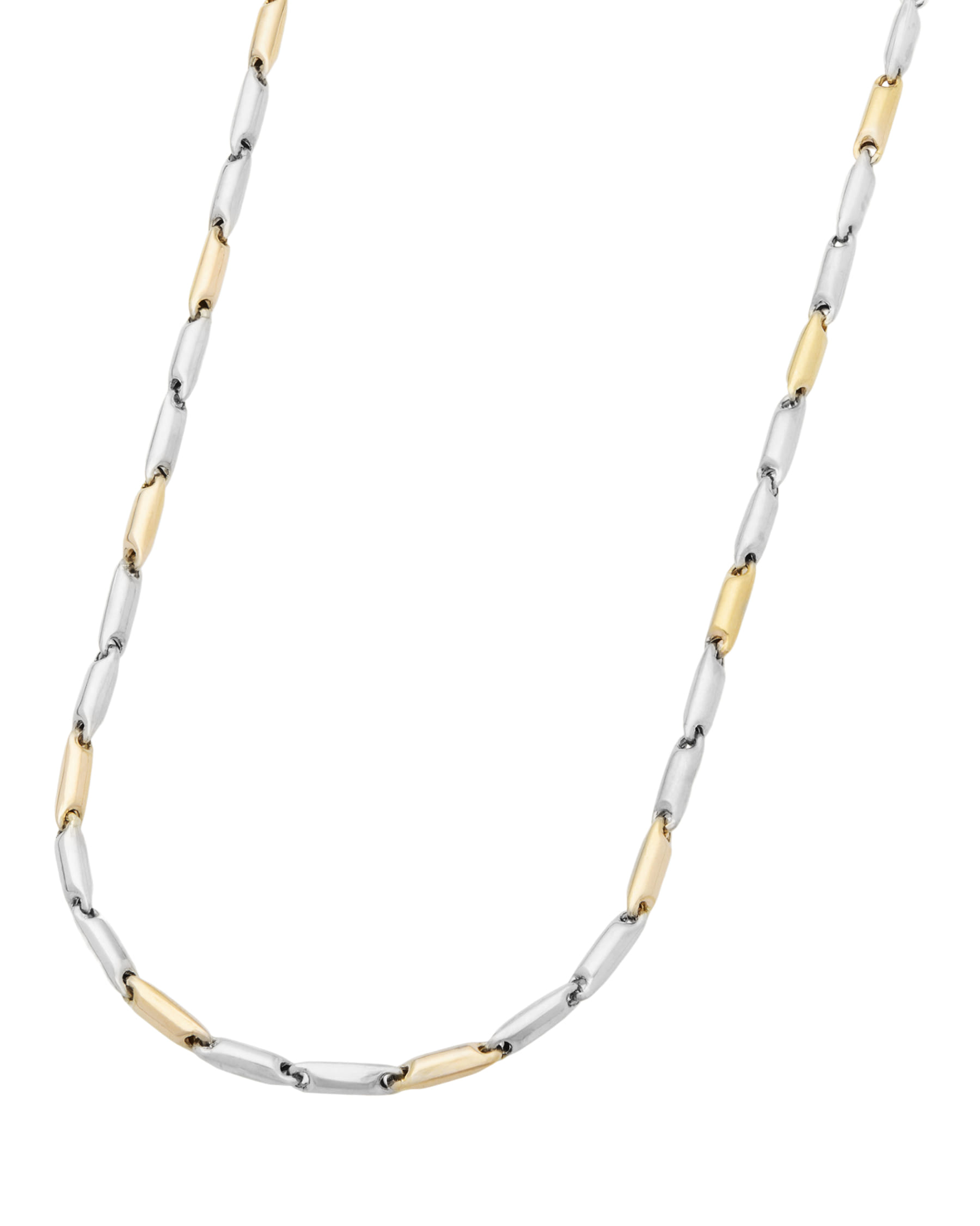 Collana maglia chicchi di riso in oro bianco e giallo-1