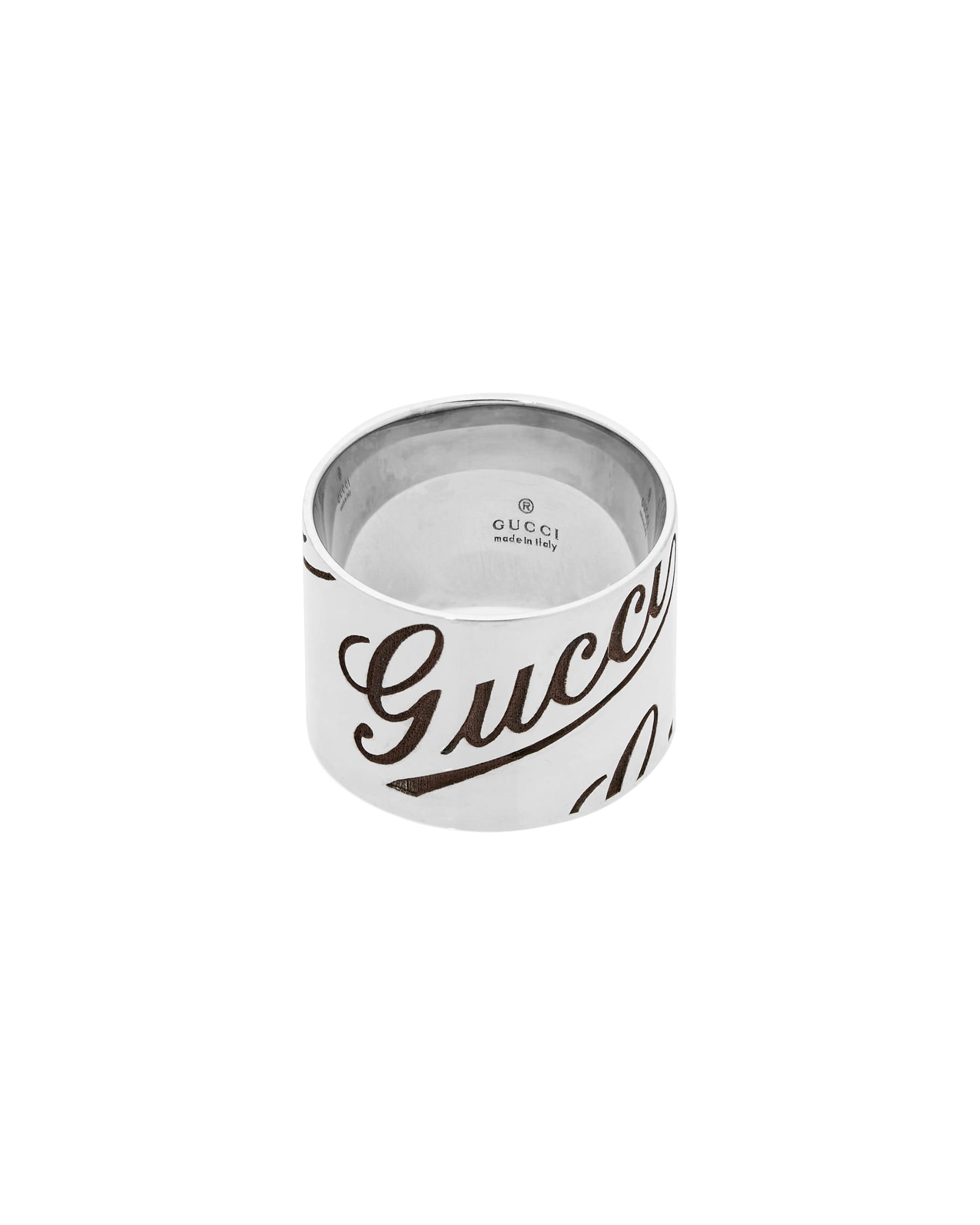 Anello fascia larga icon print gucci in oro bianco-2