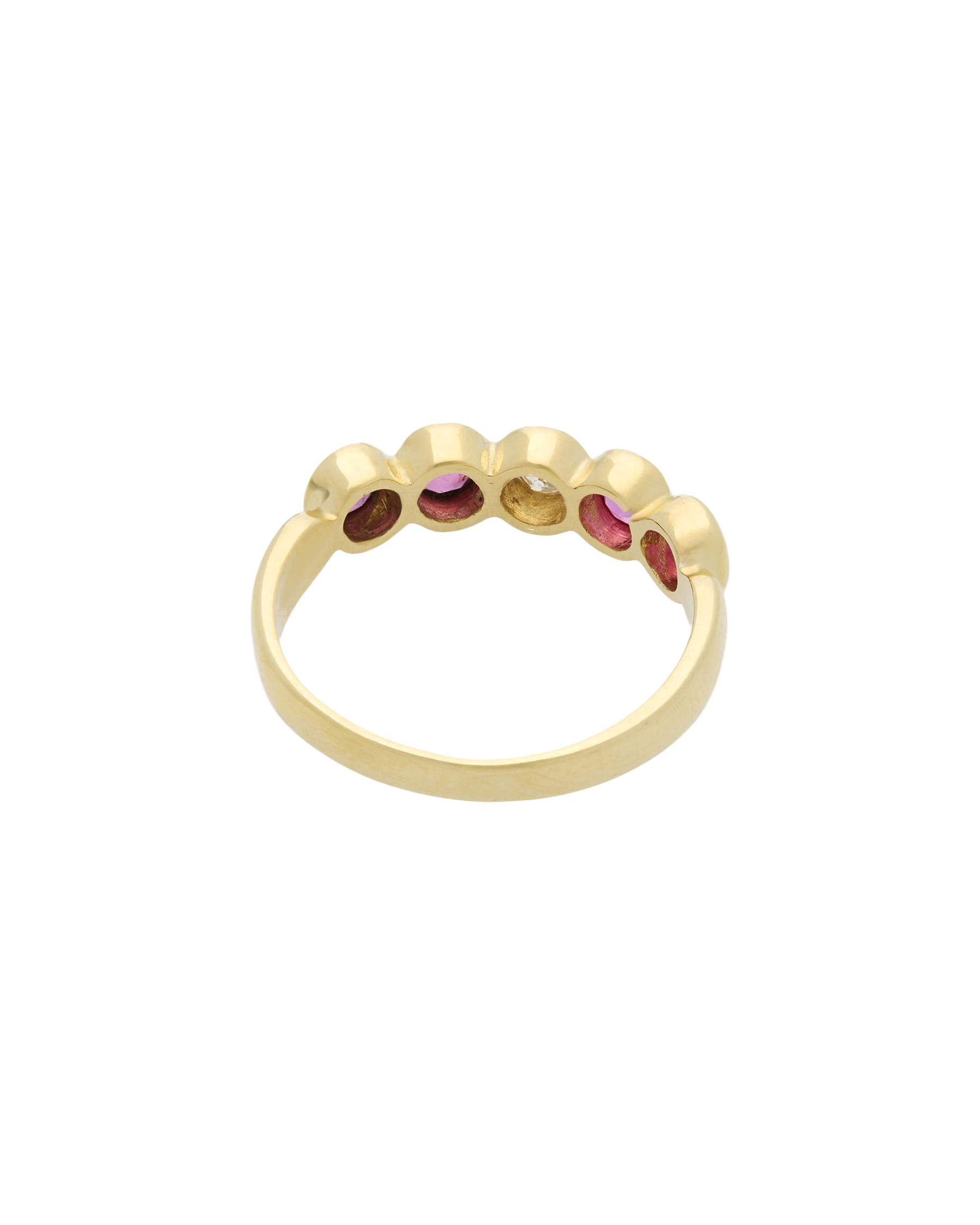 Anello veretta in oro giallo con rubini e diamante-3
