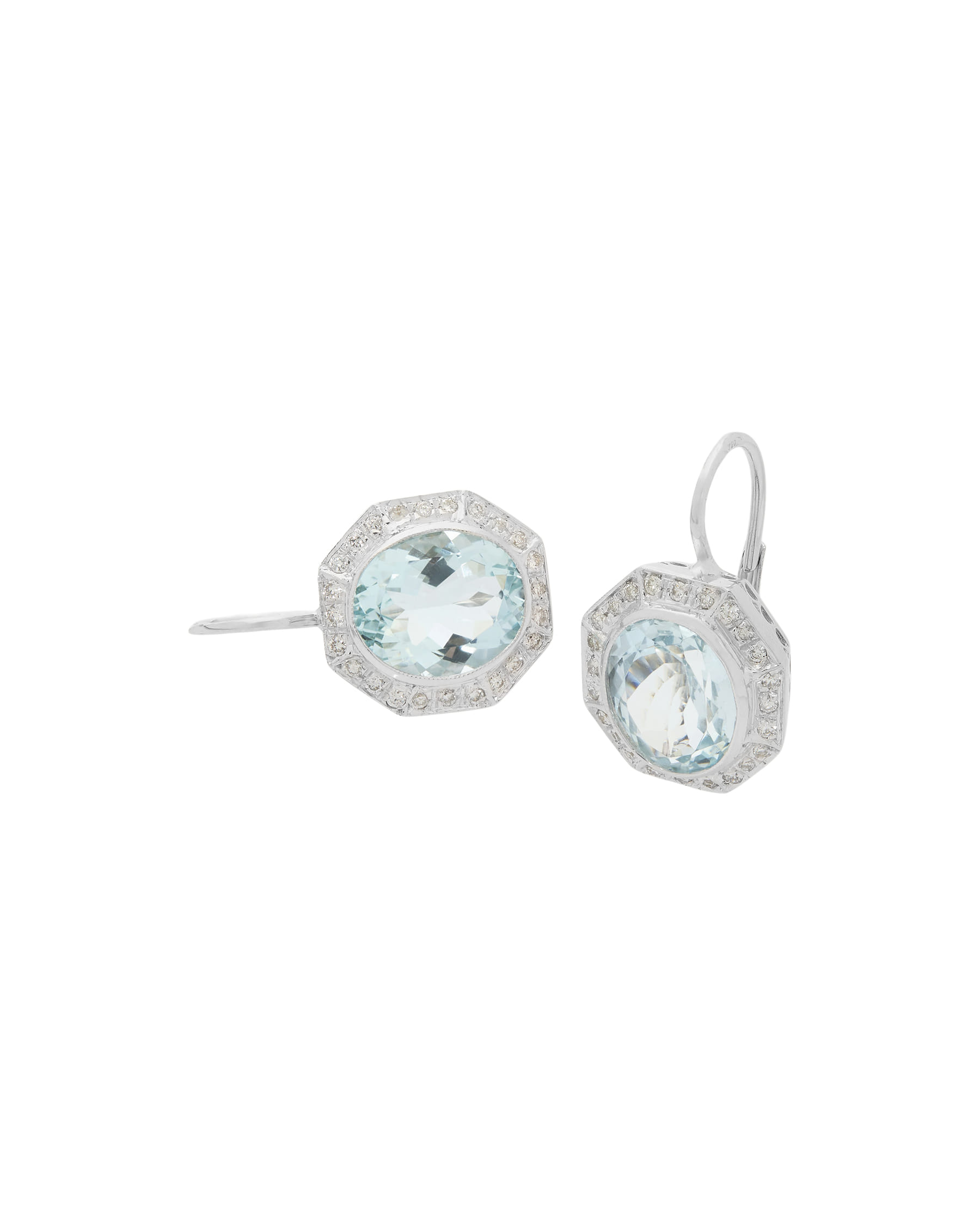 Orecchini in oro bianco forma ottagonale con diamanti e acquamarine-1