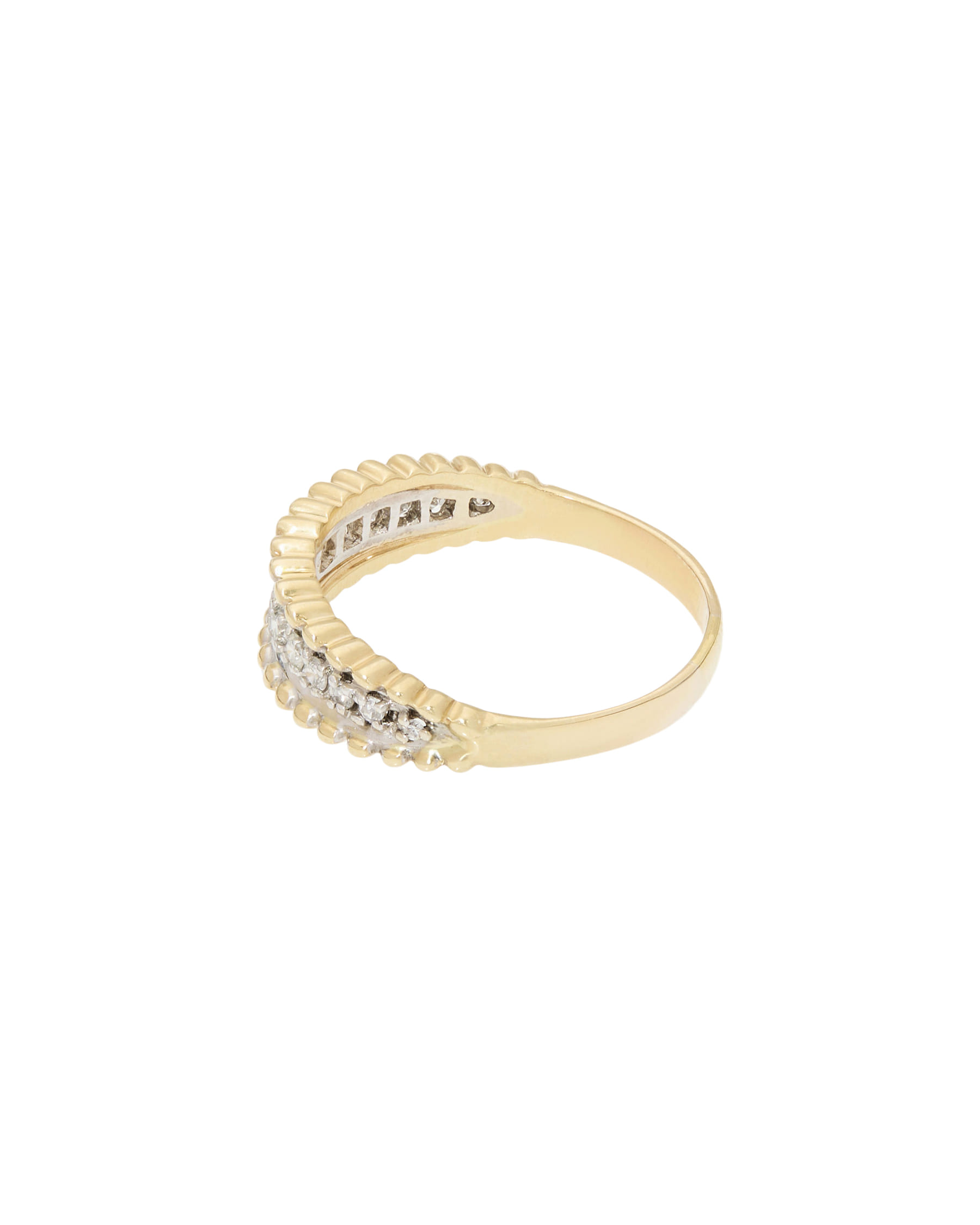 Anello veretta perlée oro giallo e bianco con diamanti-2
