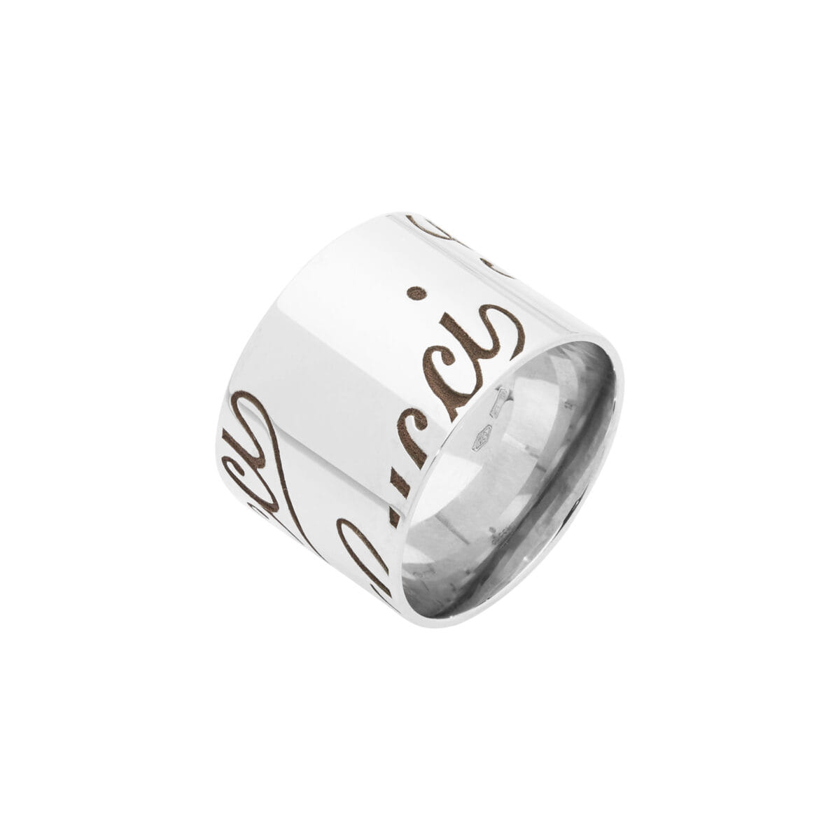 Anello fascia larga icon print gucci in oro bianco-1