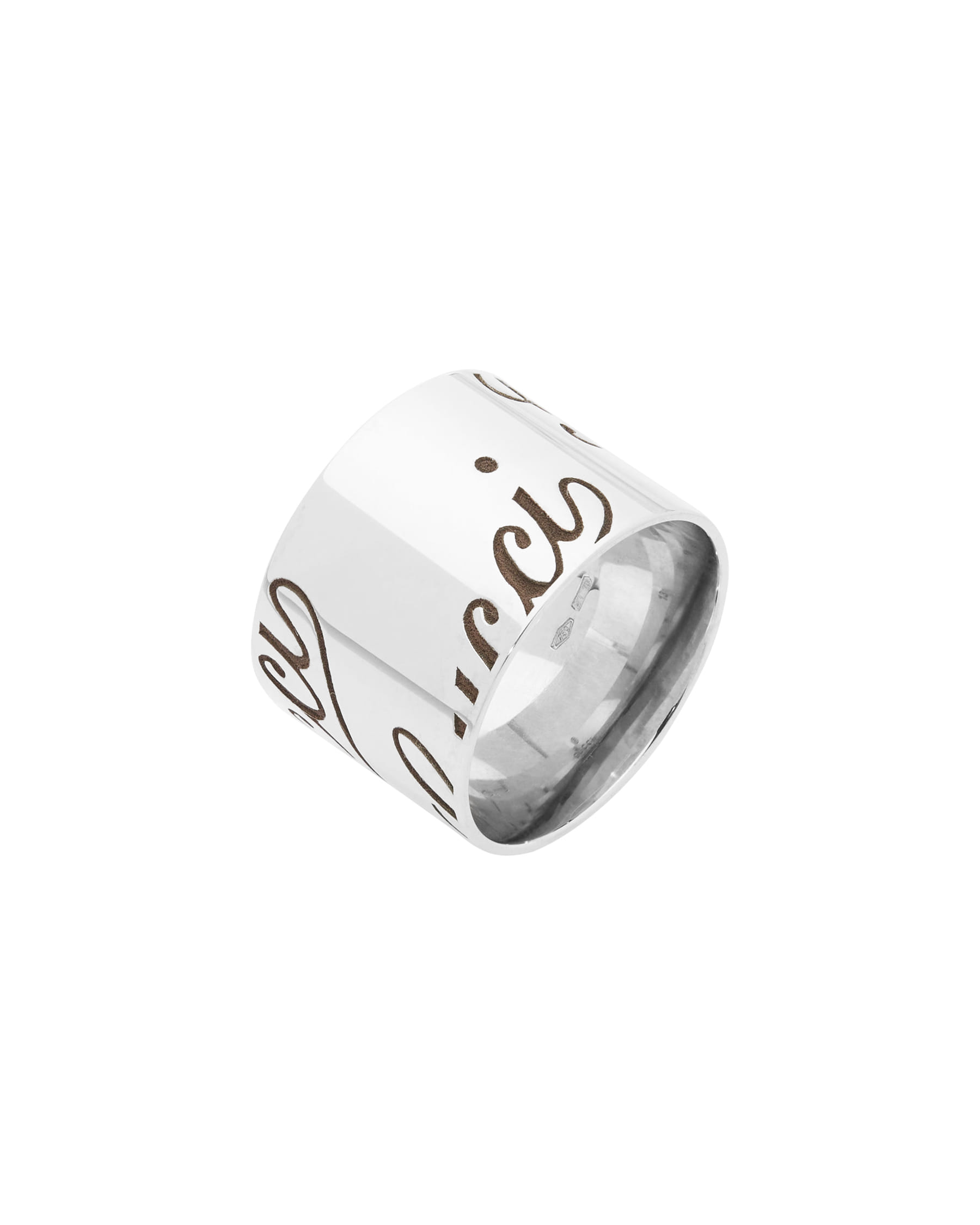 Anello fascia larga icon print gucci in oro bianco-1