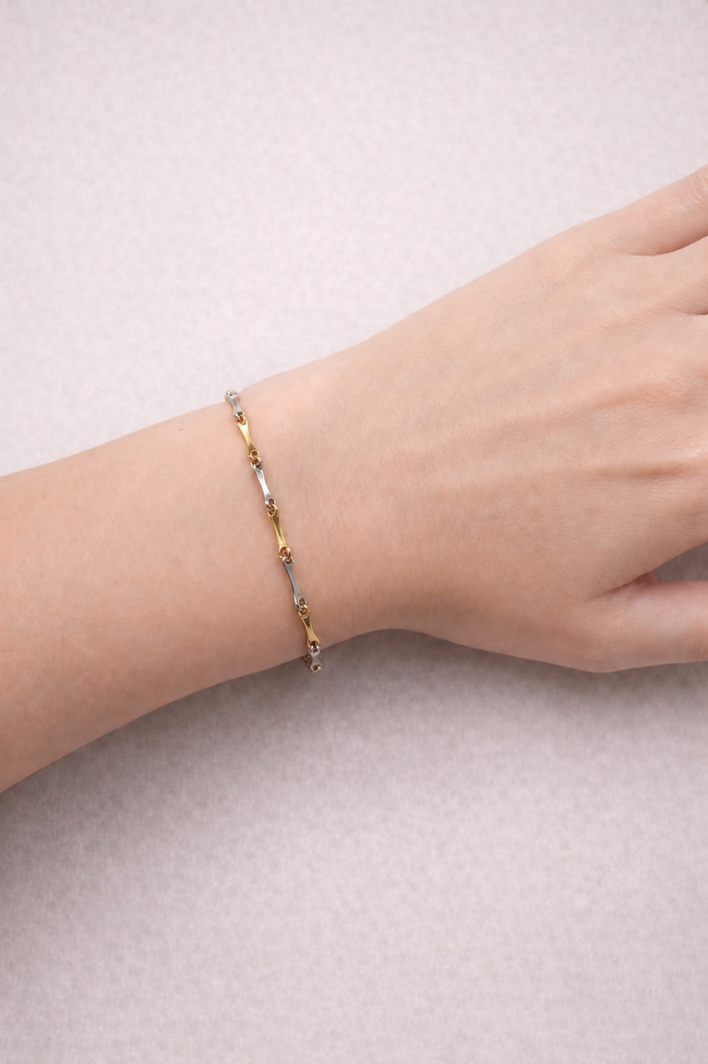 Bracciale chicchi di riso in oro bianco e giallo-3