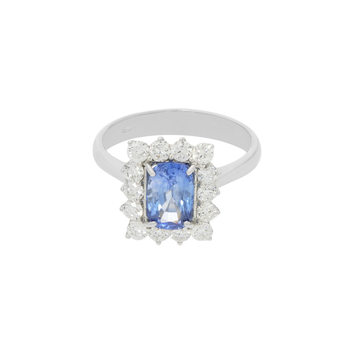 Anello in oro bianco con zaffiro ceylon e contorno di diamanti-1