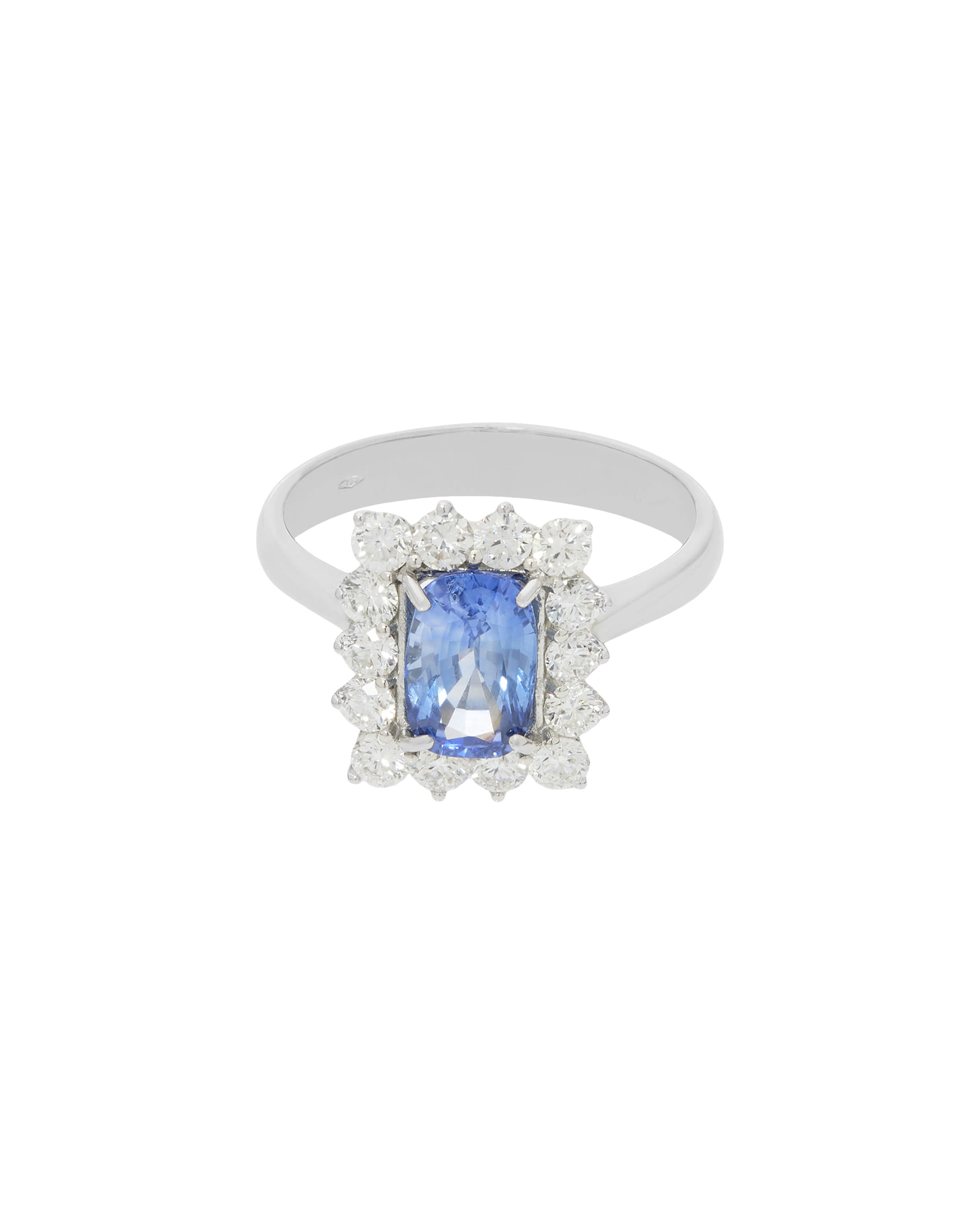 Anello in oro bianco con zaffiro ceylon e contorno di diamanti-1