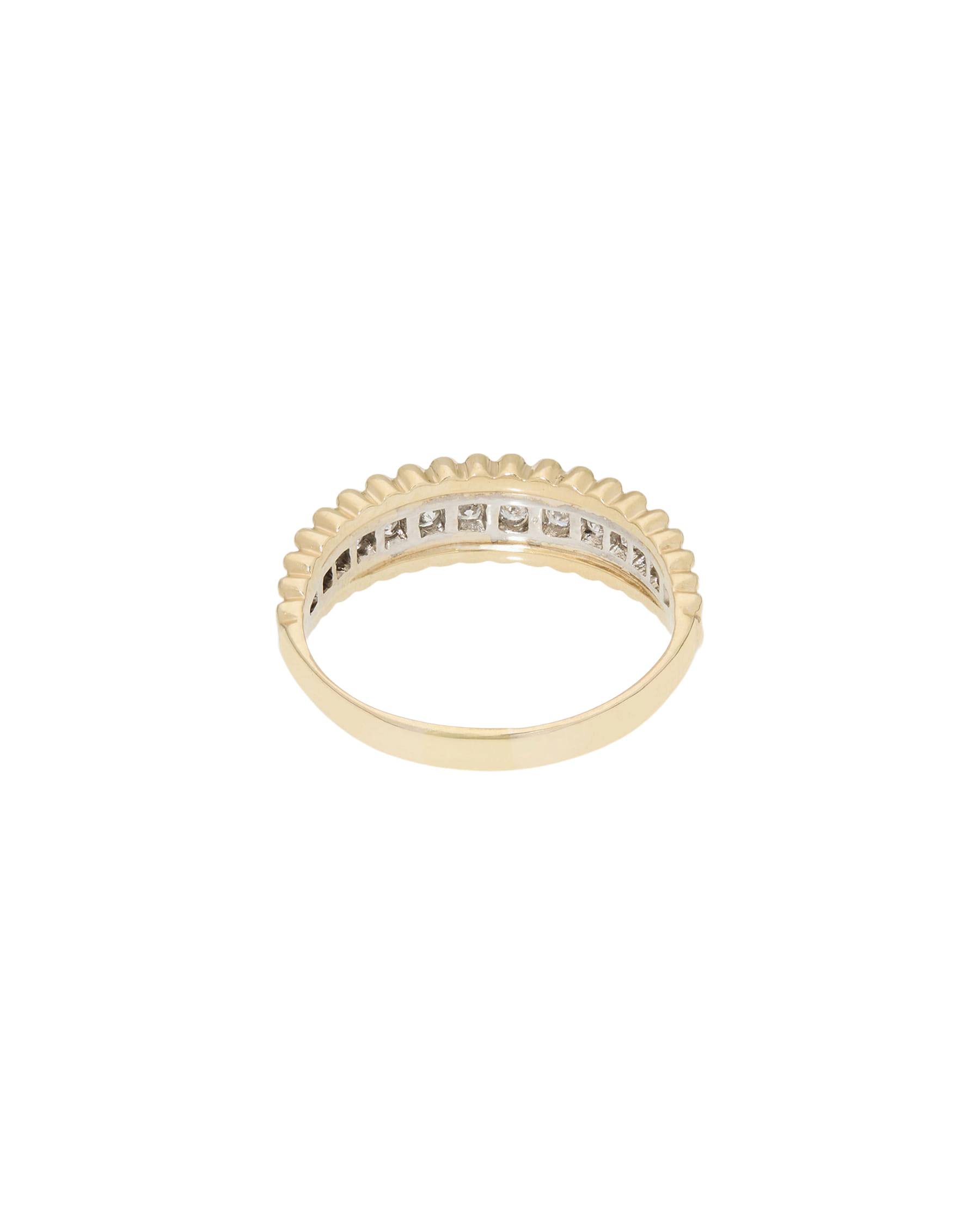 Anello veretta perlée oro giallo e bianco con diamanti-3