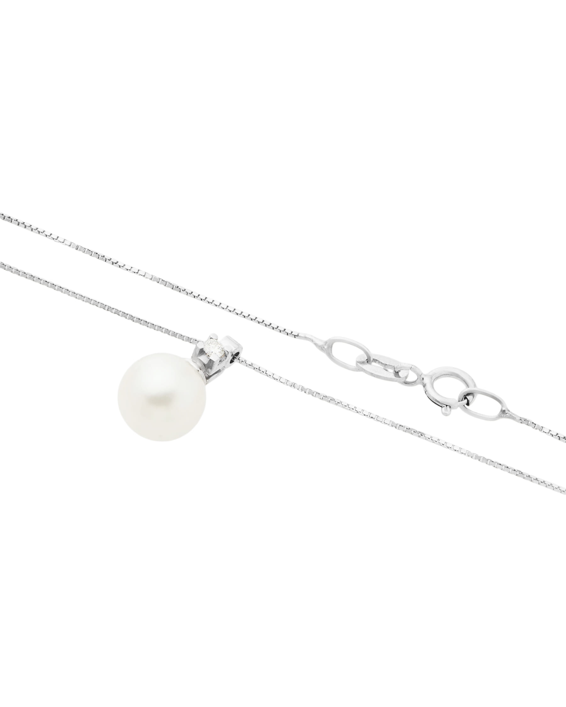Catenina in oro bianco con ciondolo perla 7 mm e diamante-2