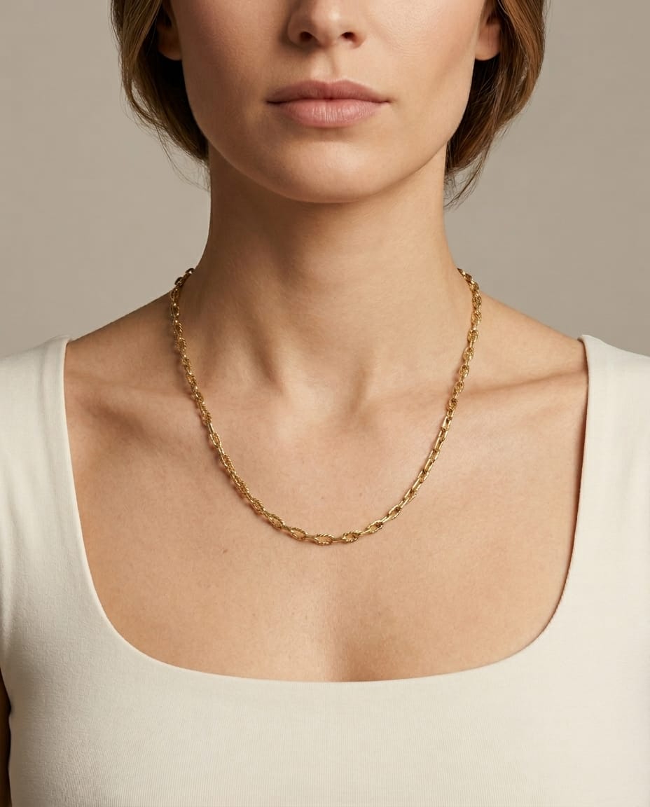 Collana maglia catena ovale in oro giallo lucido e intrecciato-3