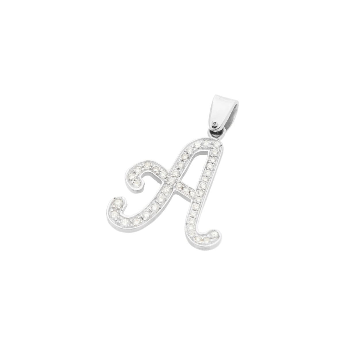Ciondolo lettera a in oro bianco con diamanti-1