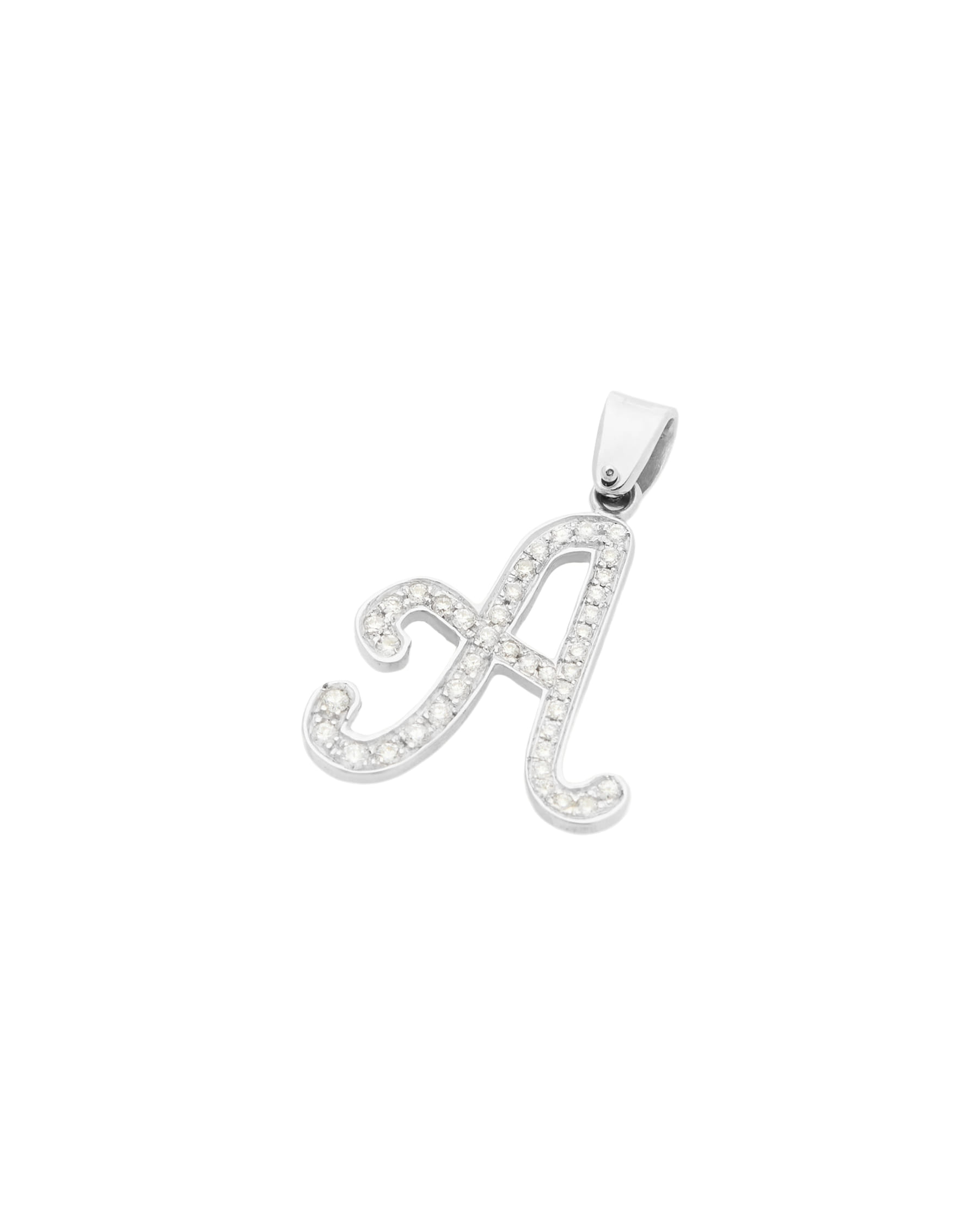 Ciondolo lettera a in oro bianco con diamanti-1