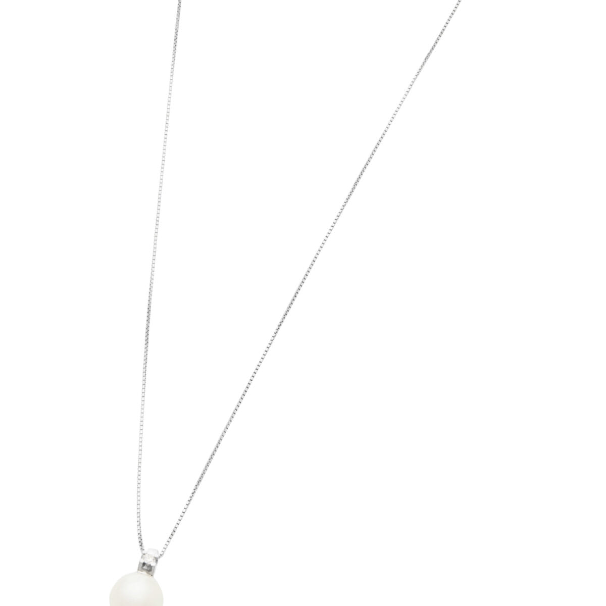 Catenina in oro bianco con ciondolo perla 7 mm e diamante-1