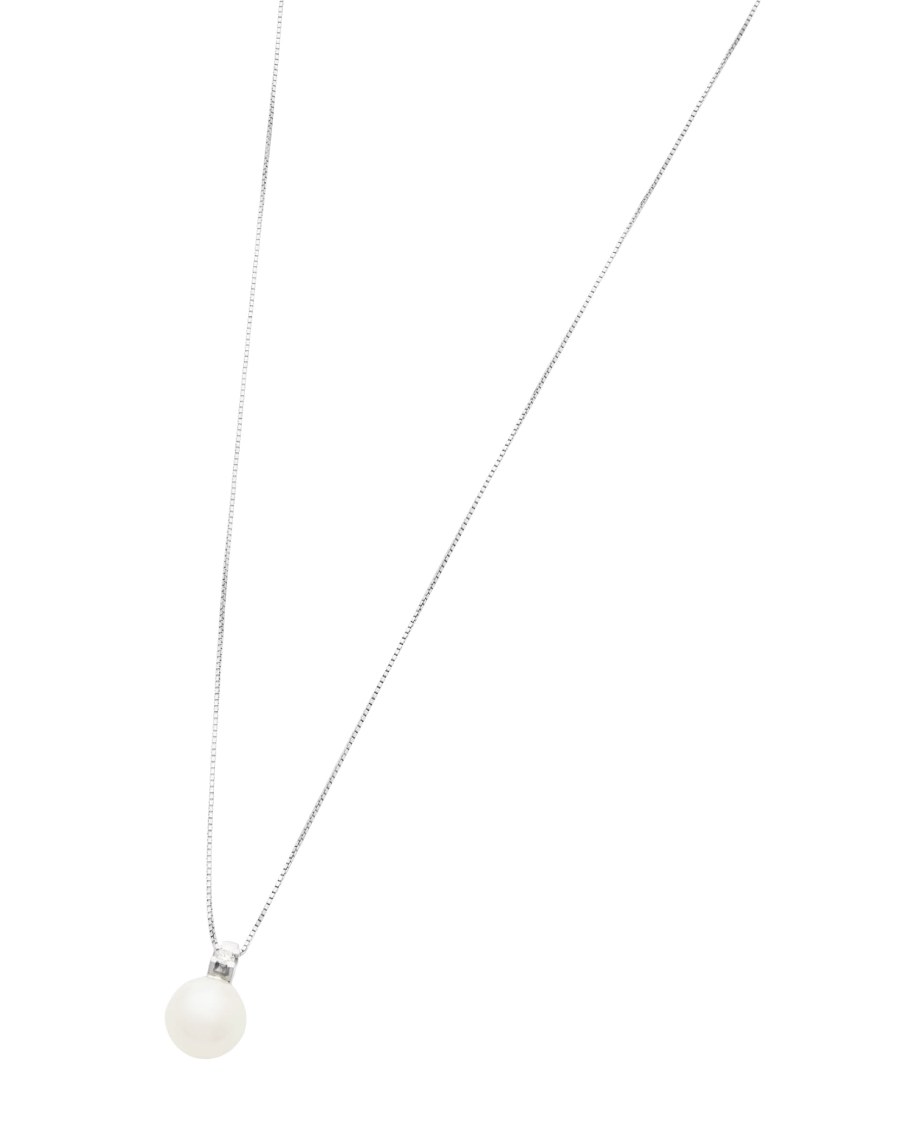 Catenina in oro bianco con ciondolo perla 7 mm e diamante-1