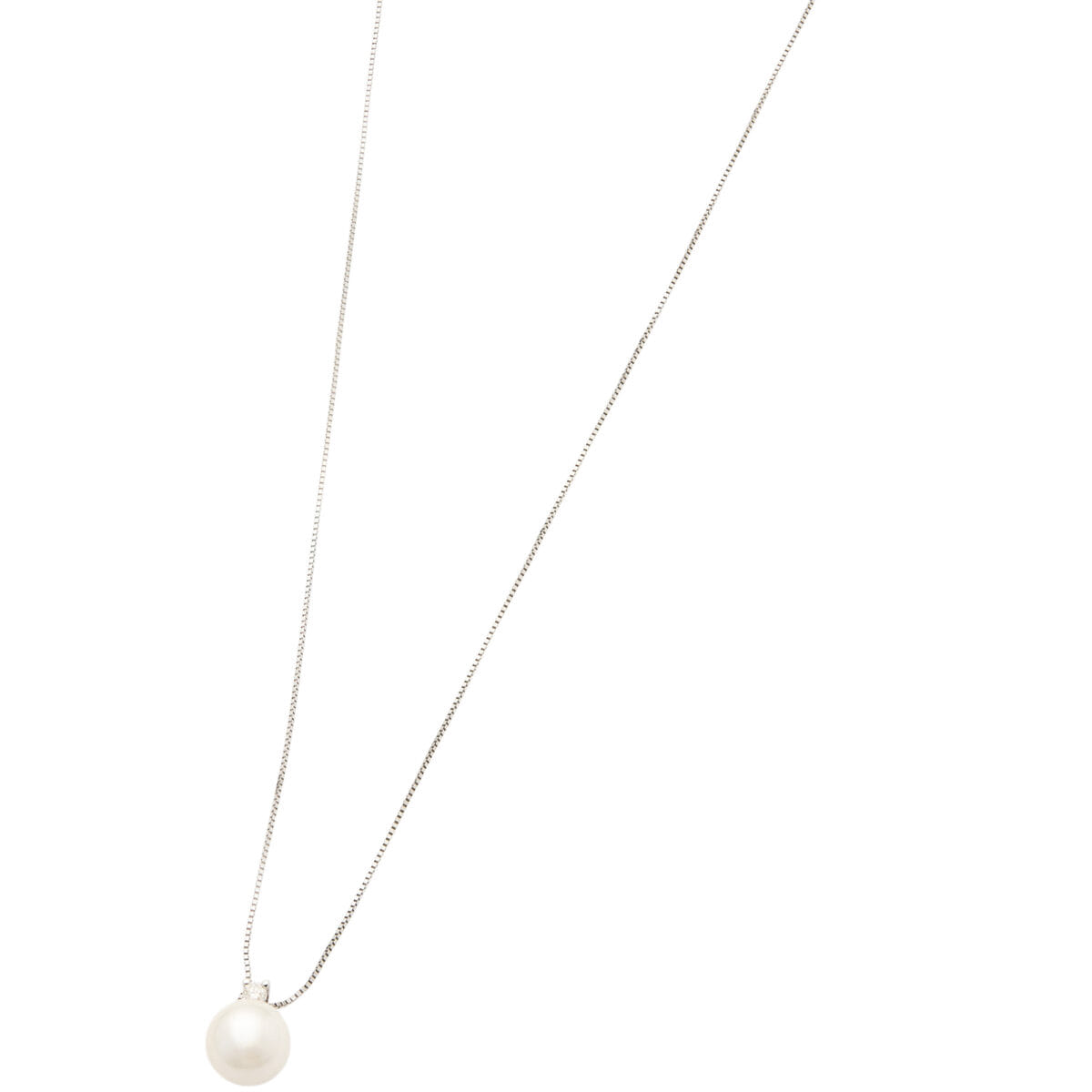 Catenina in oro bianco con ciondolo perla 7 mm e diamante-1