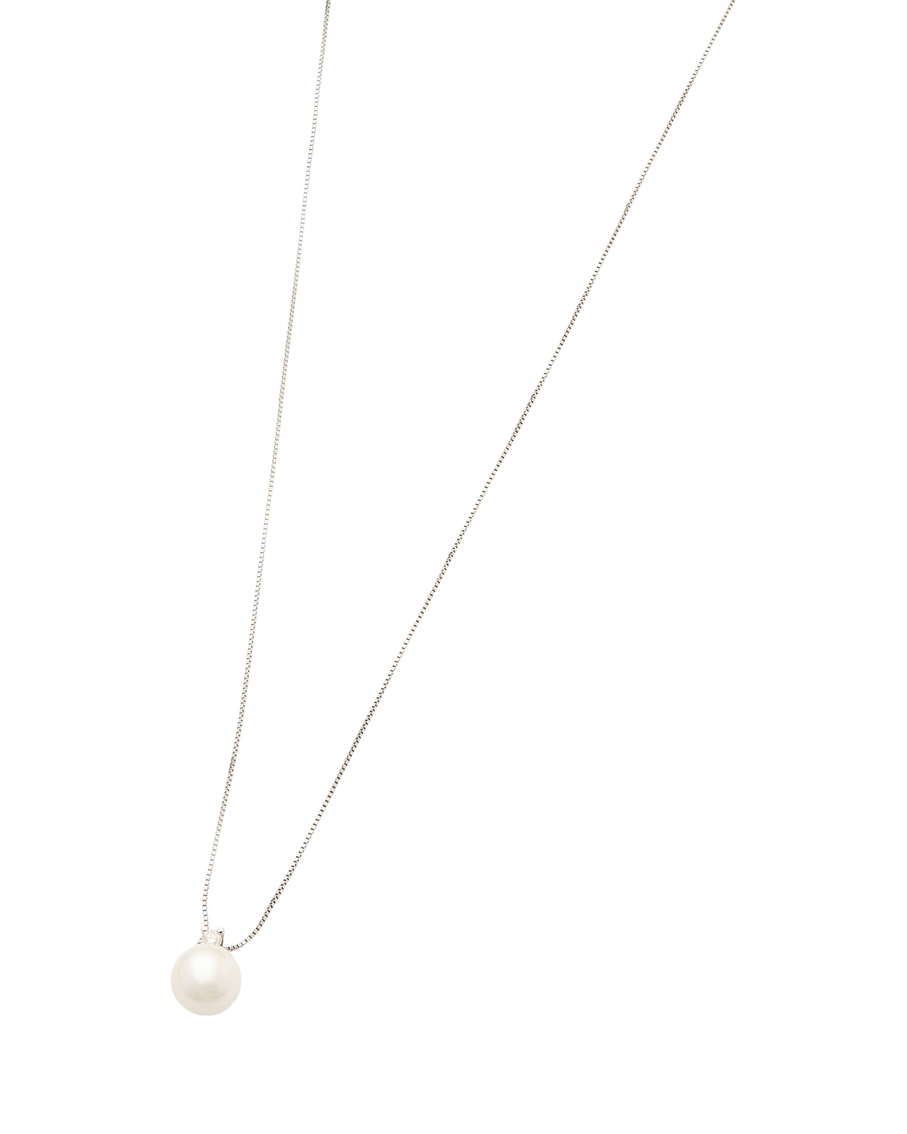 Catenina in oro bianco con ciondolo perla 7 mm e diamante-1