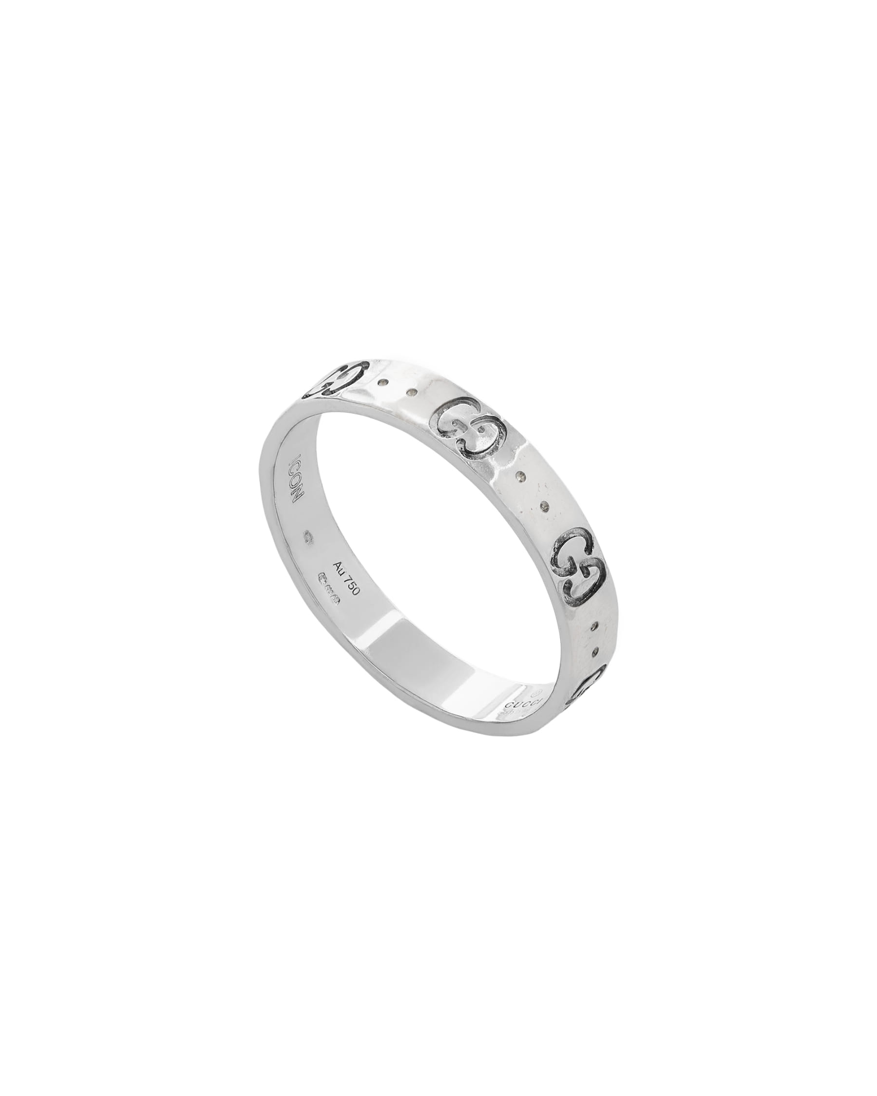 Anello gucci icon in oro bianco martellato-1