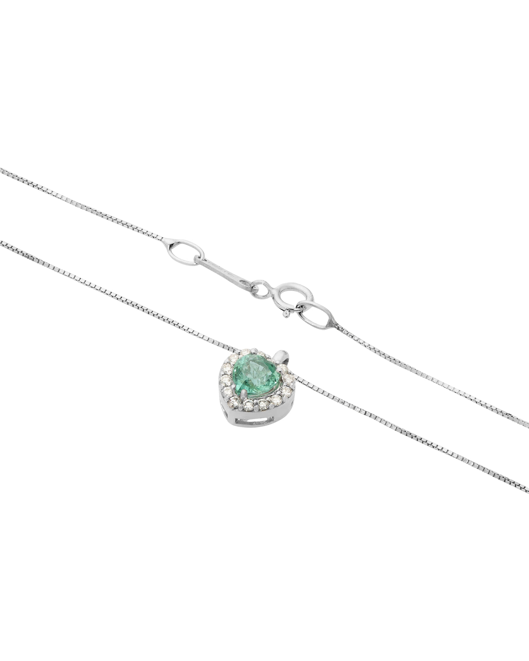 Catenina in oro bianco e ciondolo con smeraldo a cuore e diamanti-2