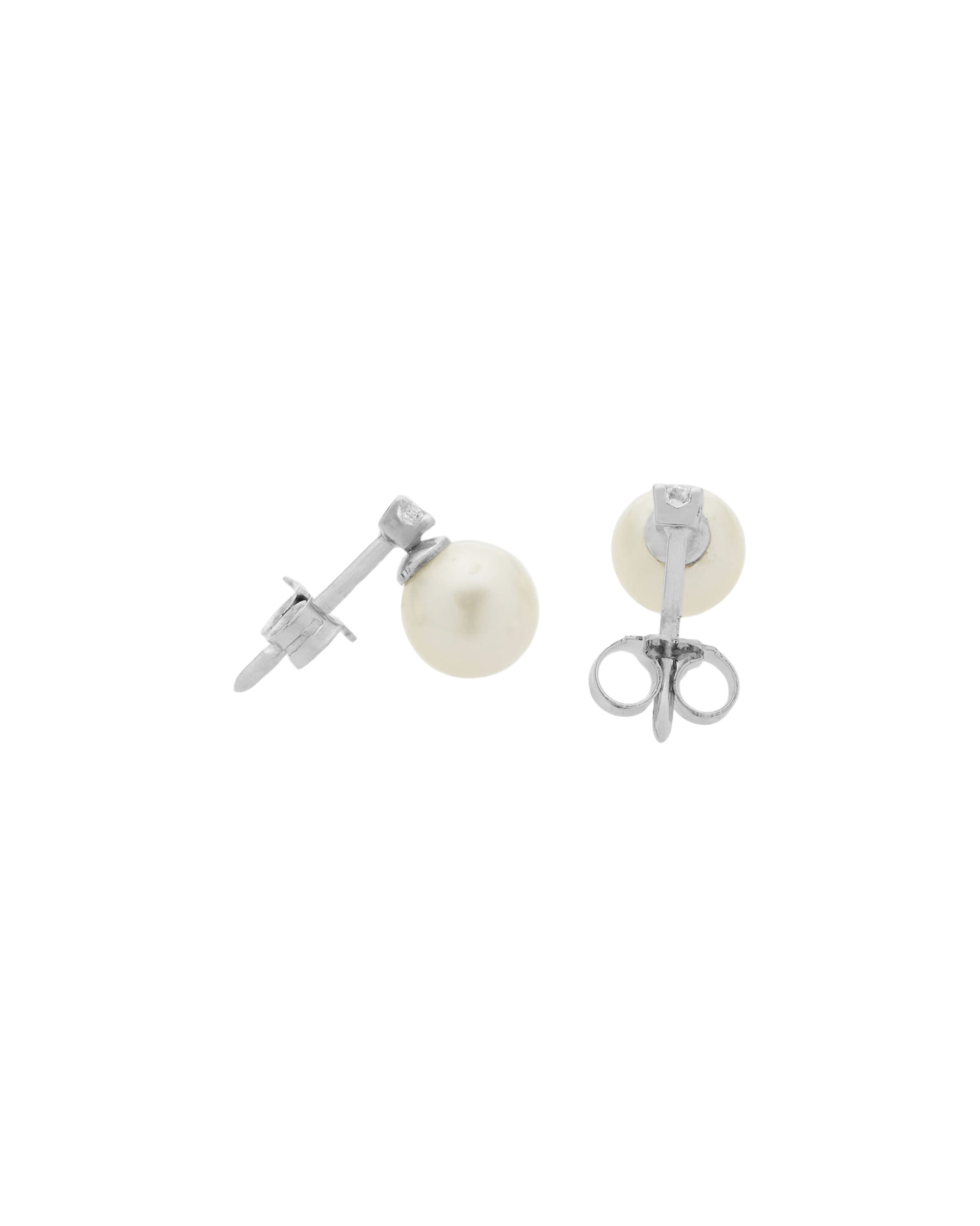 Orecchini in oro bianco con diamanti e perle 6 mm-2