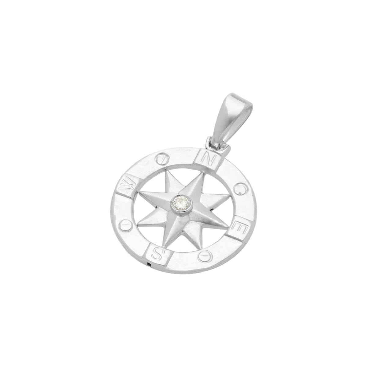Ciondolo rosa dei venti in oro bianco con diamante-1
