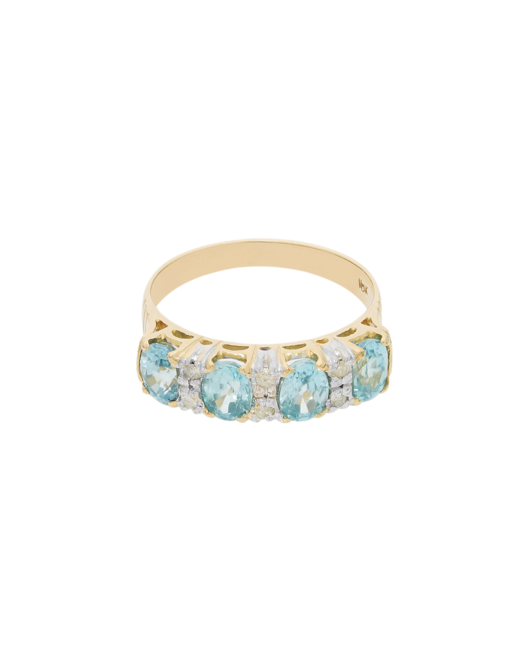 Anello veretta in oro giallo e bianco con zirconi azzurri e diamanti ice-1