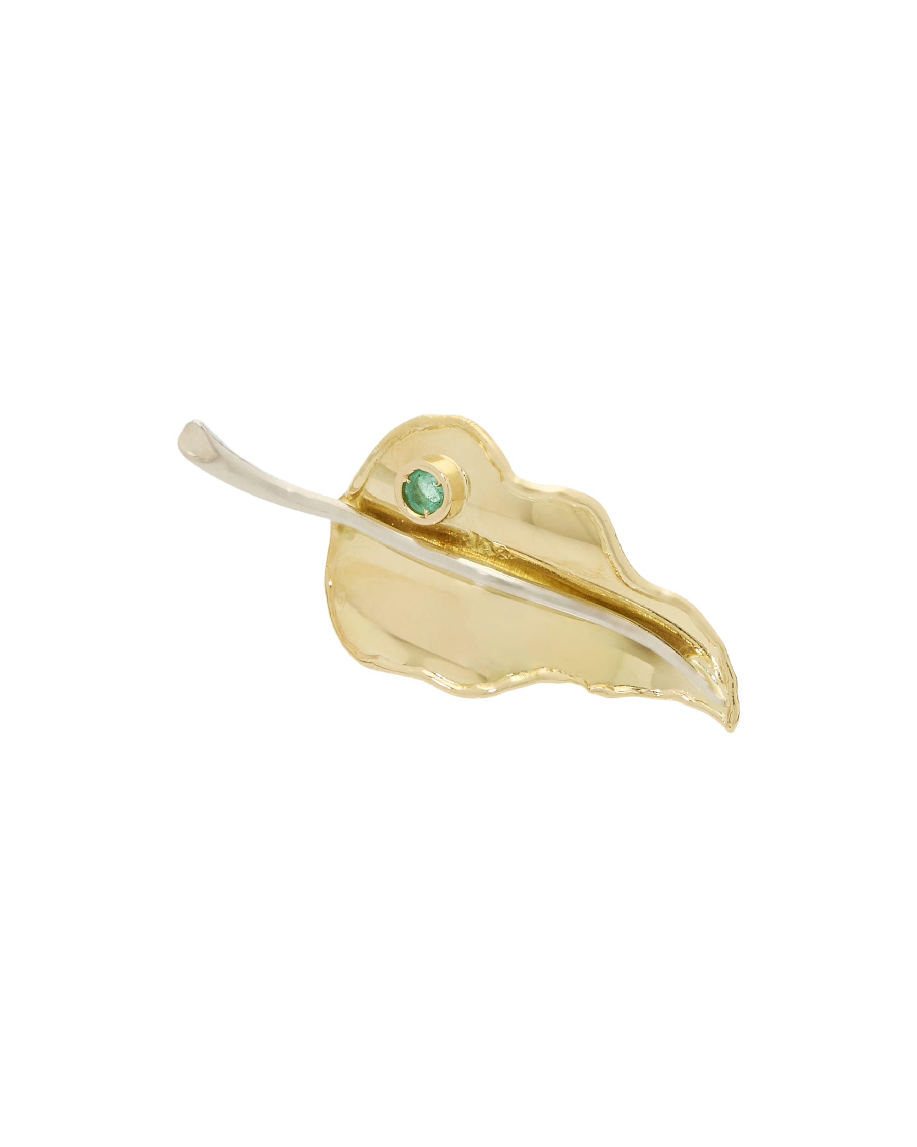 Spilla de regibus foglia in oro giallo e bianco con smeraldo-1