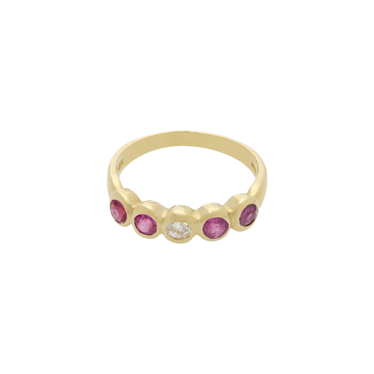 Anello veretta in oro giallo con rubini e diamante-1