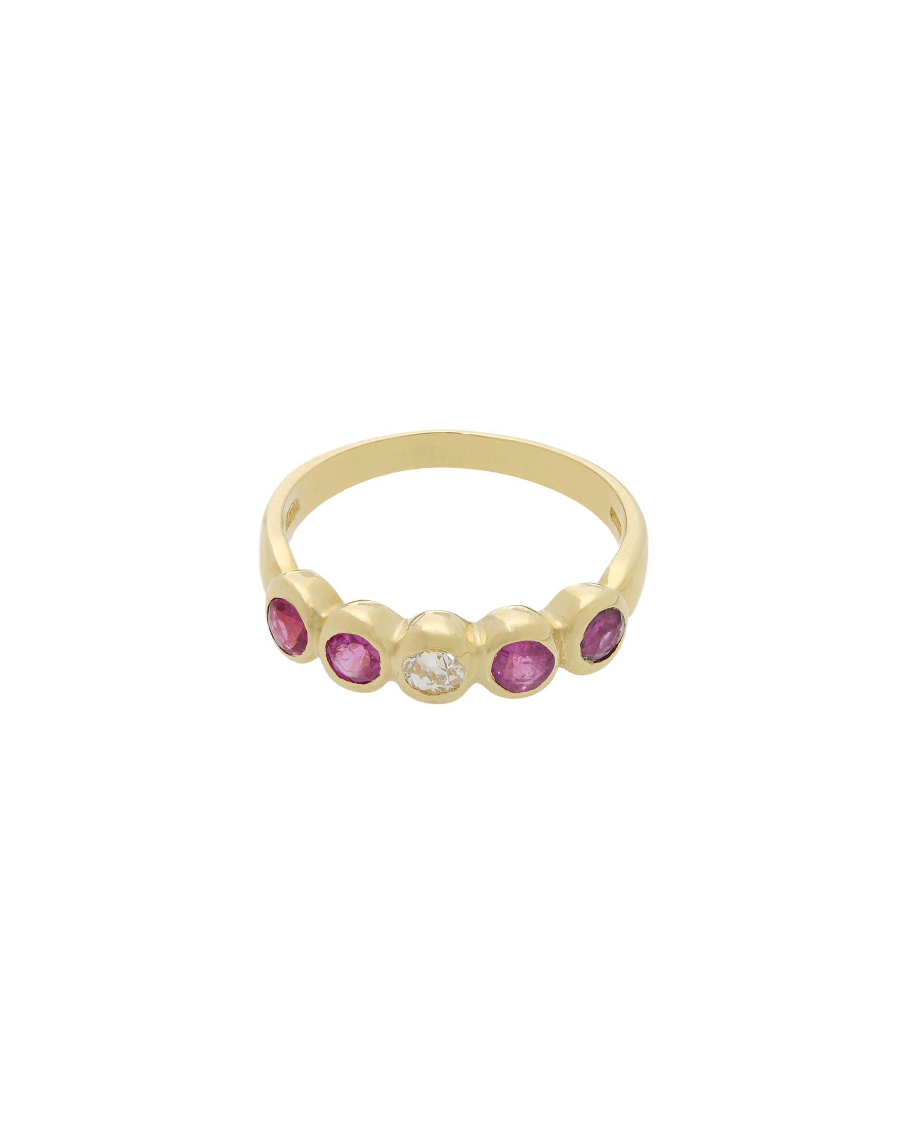 Anello veretta in oro giallo con rubini e diamante-1