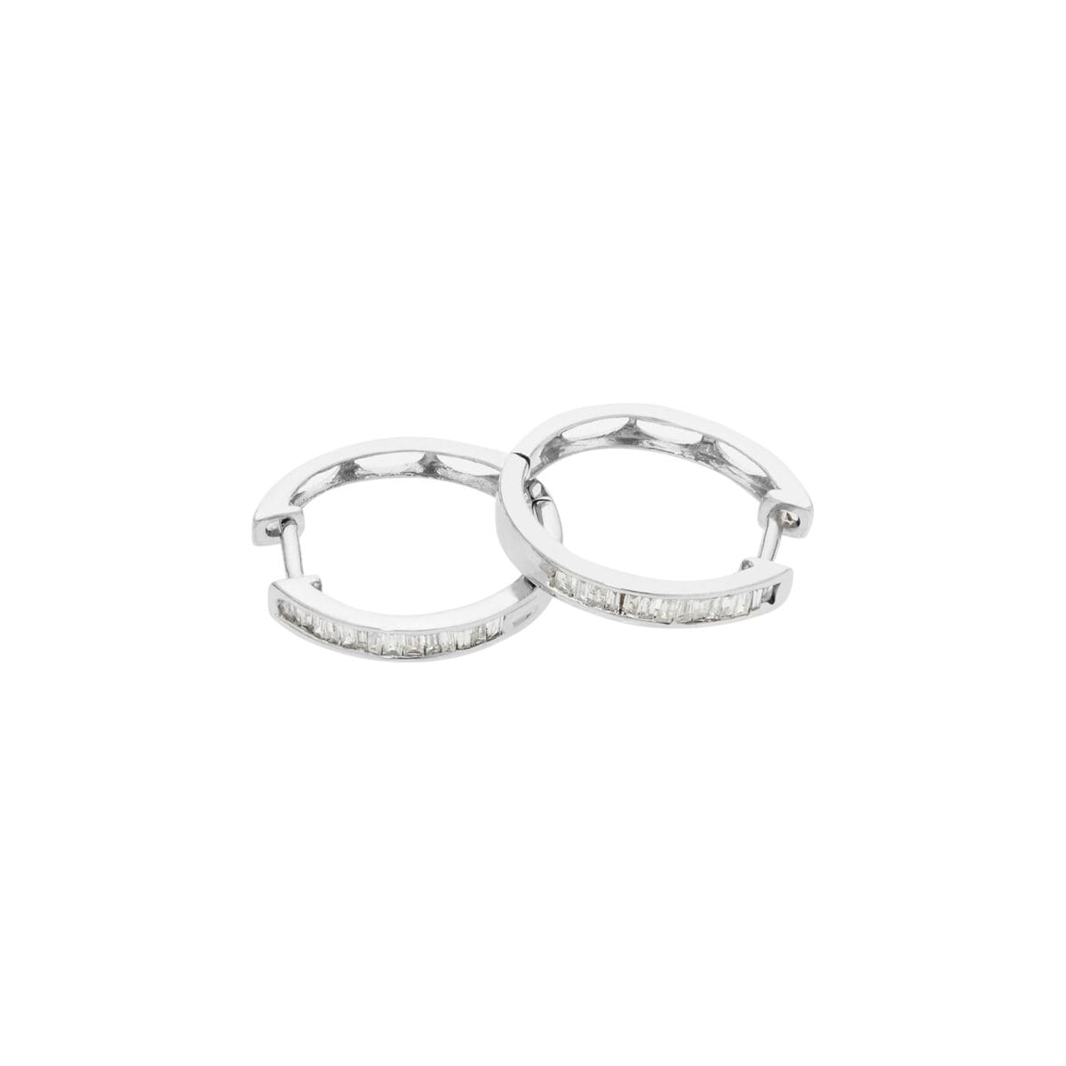 Orecchini cerchietto in oro bianco con diamanti baguette-1