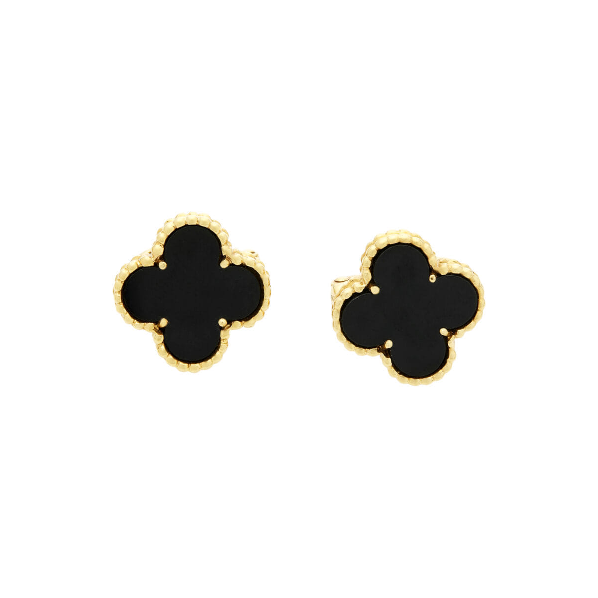 Orecchini van cleef & arpels vintage alhambra in oro giallo e onice-1