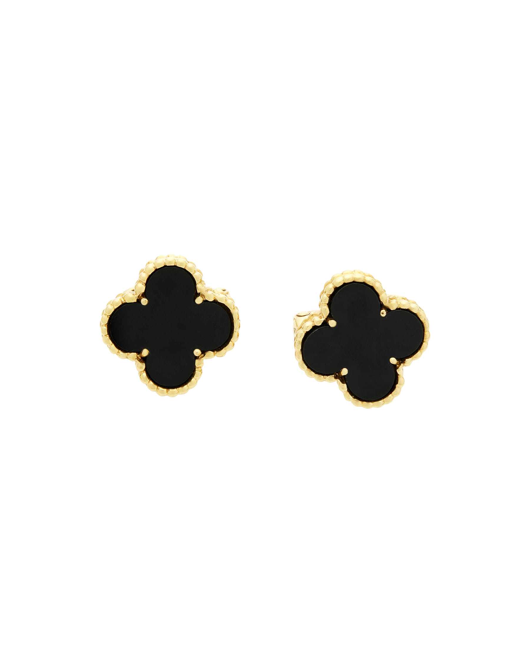 Orecchini van cleef & arpels vintage alhambra in oro giallo e onice-1