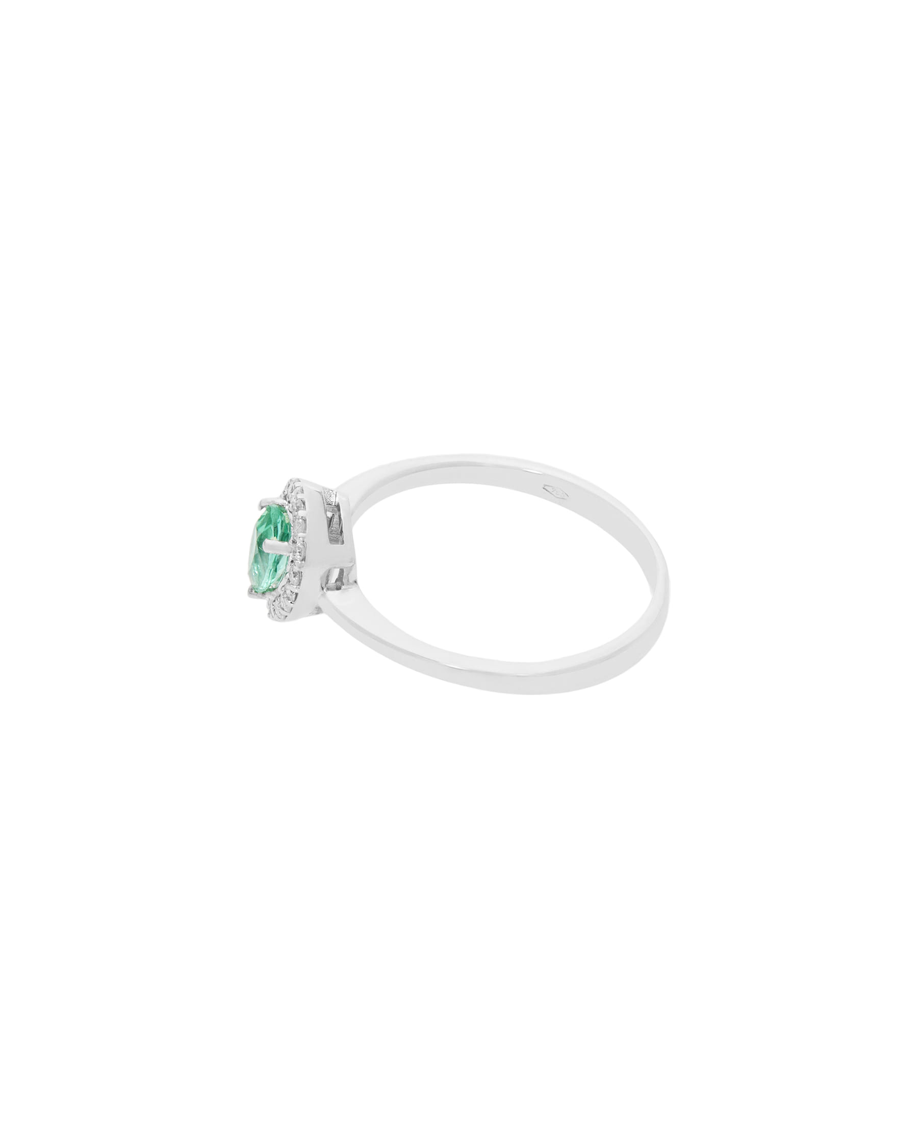 Anello in oro bianco con smeraldo a goccia e giro di diamanti-2