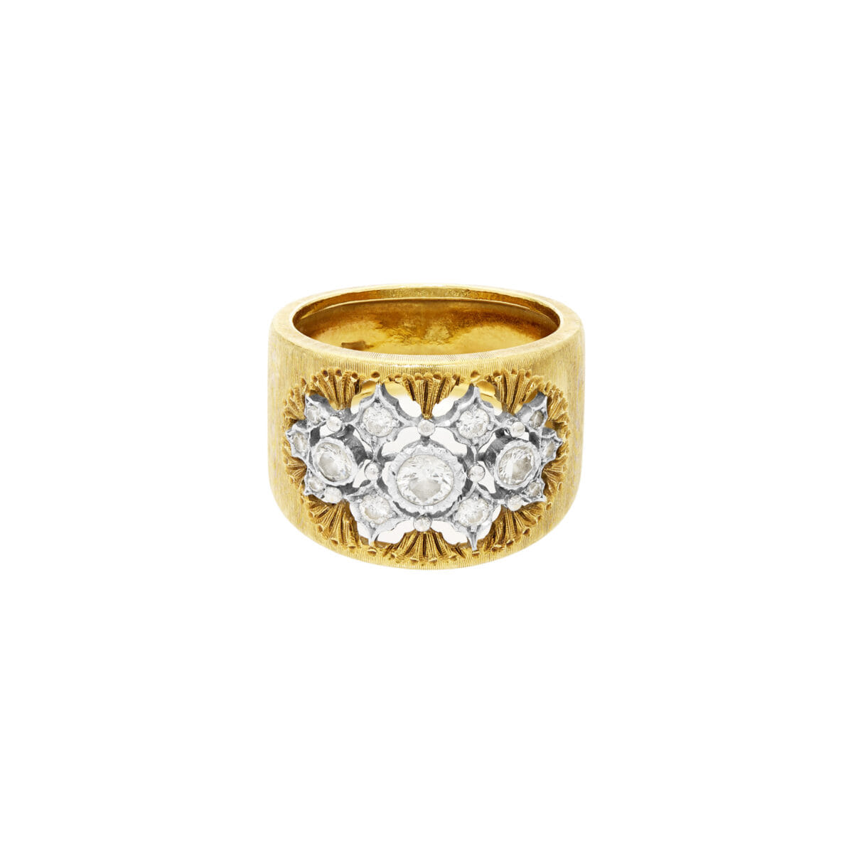 Anello fascia m. buccellati macri in oro giallo e bianco con diamanti-1
