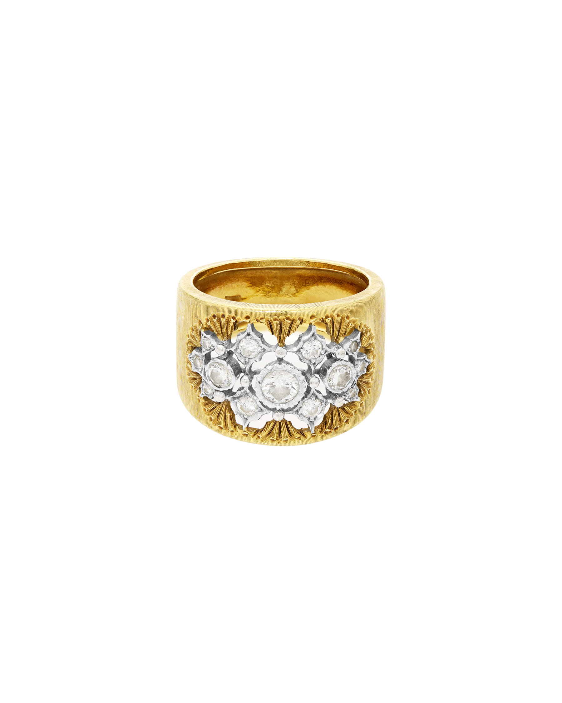 Anello fascia m. buccellati macri in oro giallo e bianco con diamanti-1