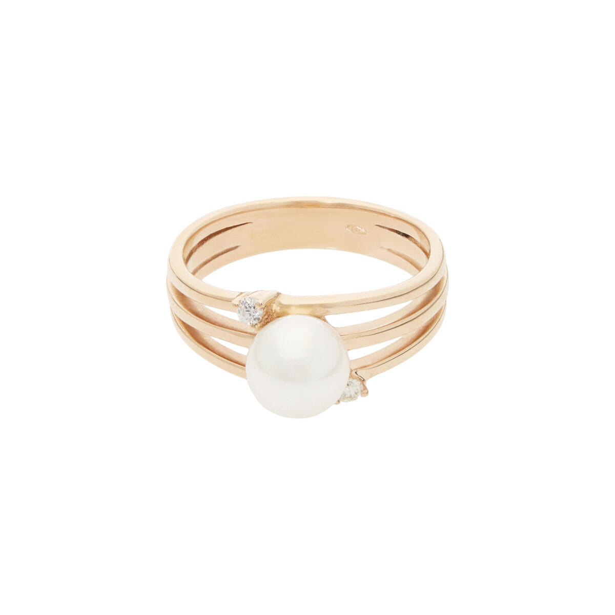 Anello in oro rosa con perla e diamanti-1