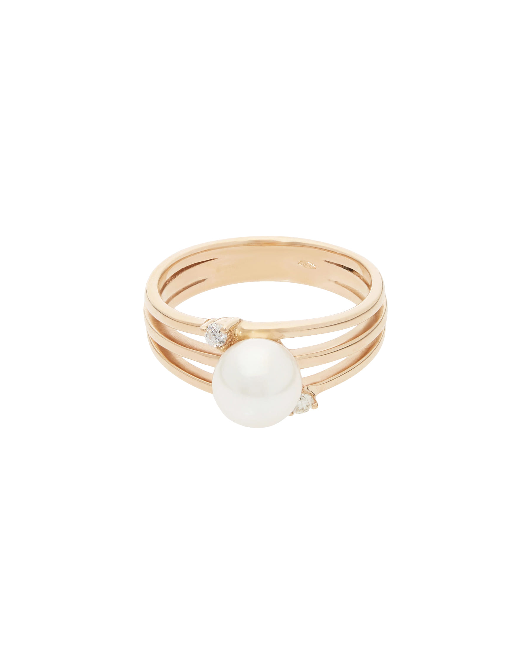 Anello in oro rosa con perla e diamanti-1