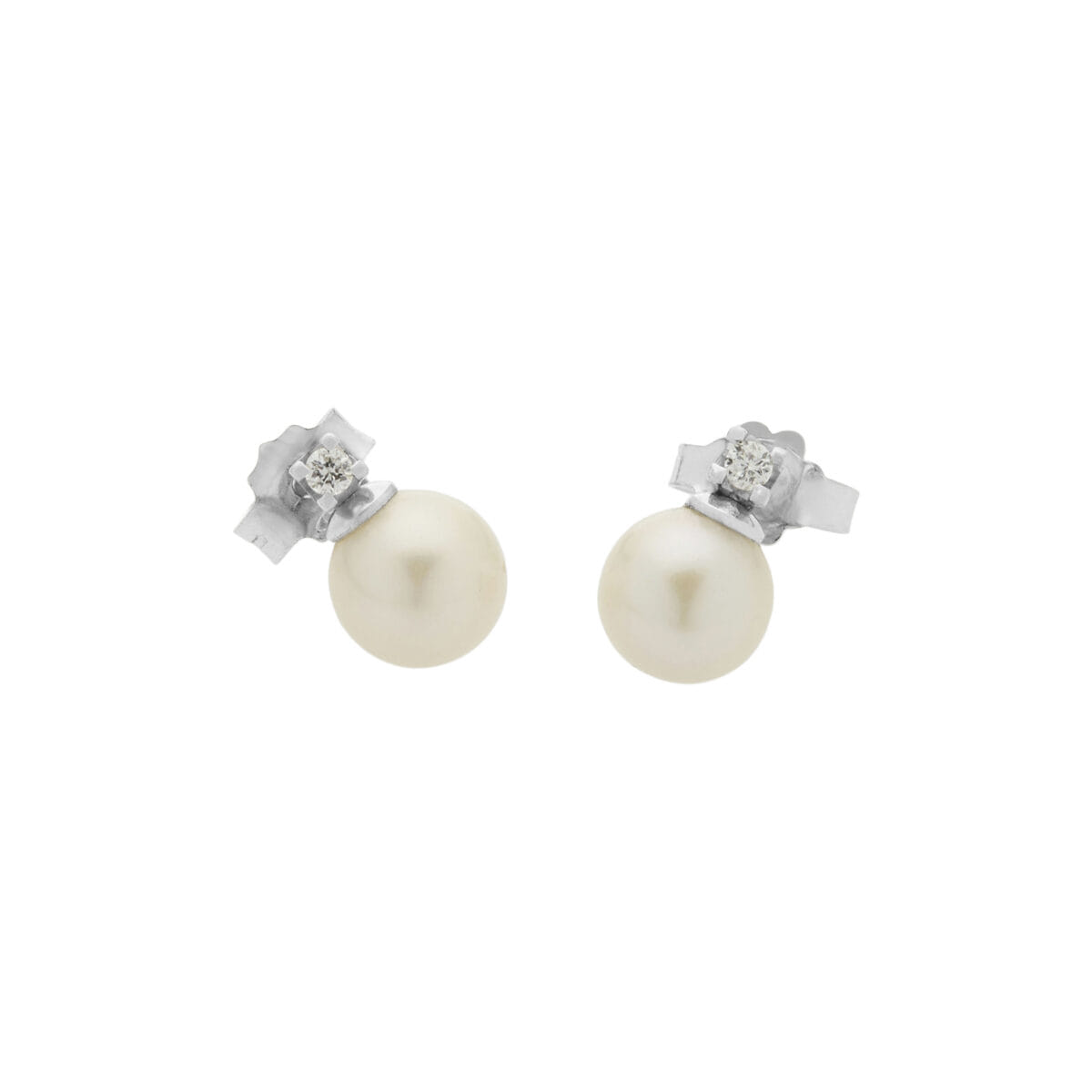 Orecchini in oro bianco con diamanti e perle 6 mm-1