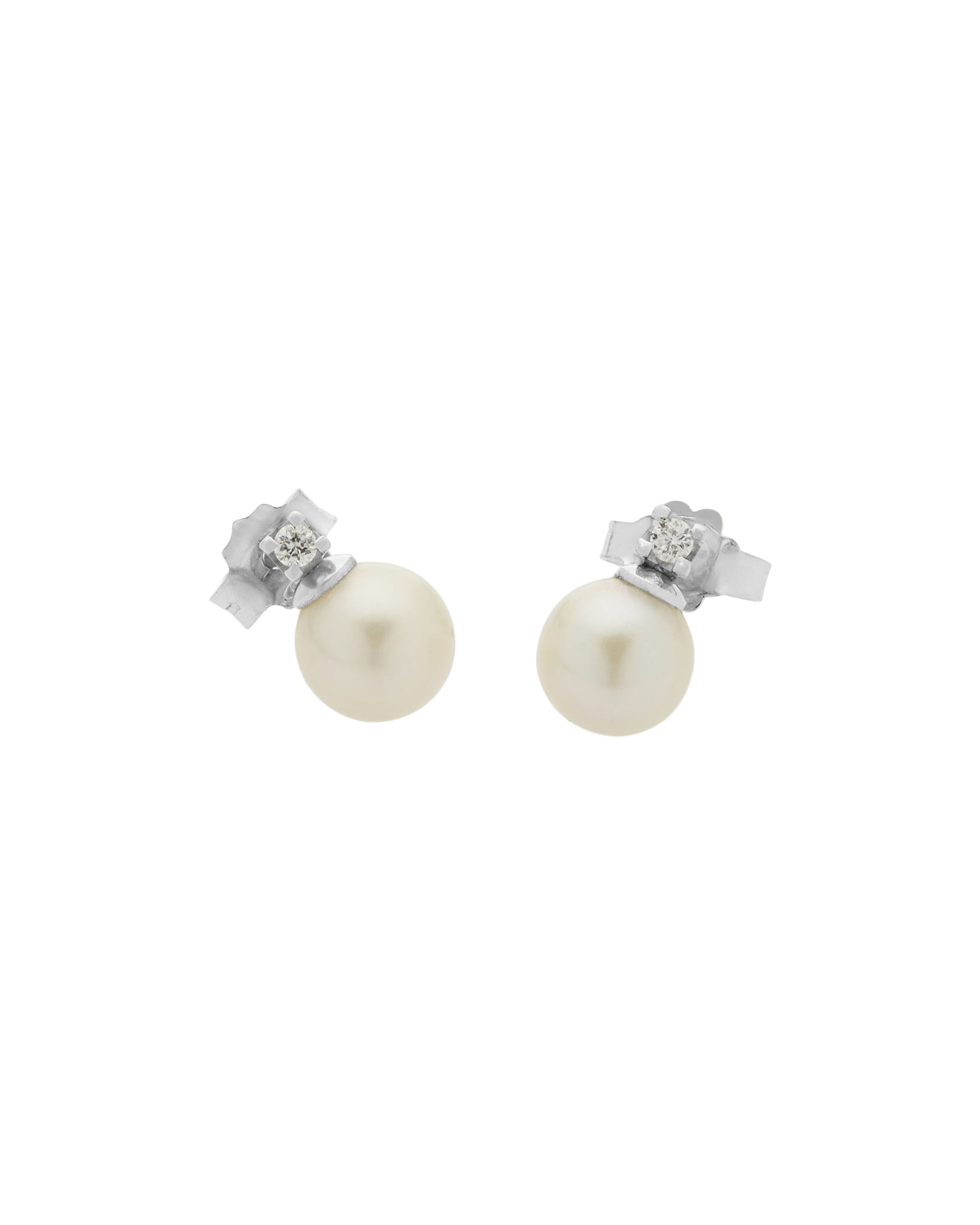 Orecchini in oro bianco con diamanti e perle 6 mm-1